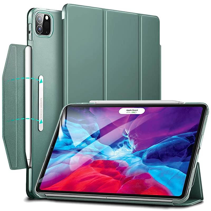 Yippee Trifold Smart Case for iPad Pro 129 2020 2018 Lightweight Stand Case with Clasp Auto SleepWake Supports Pencil 2 Wireless Charging Hard Back Cover for iPad Pro Forest Green