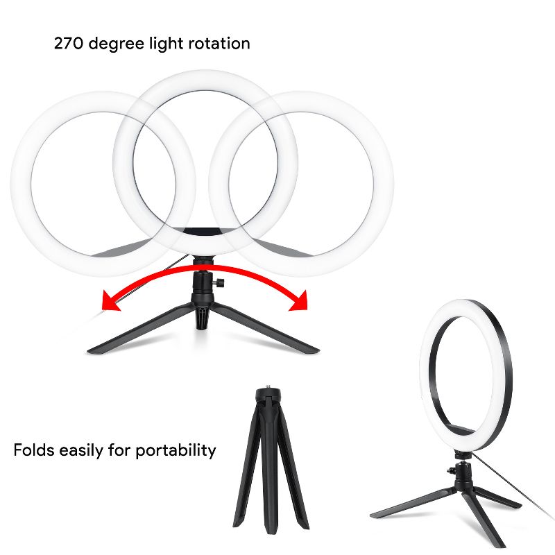 Dartwood Selfie Ring Light - 10 Inch LED Makeup Light with Adjustable Tripod Stand, Bluetooth Remote & Cell Phone Holder for iPhone and Android Phones