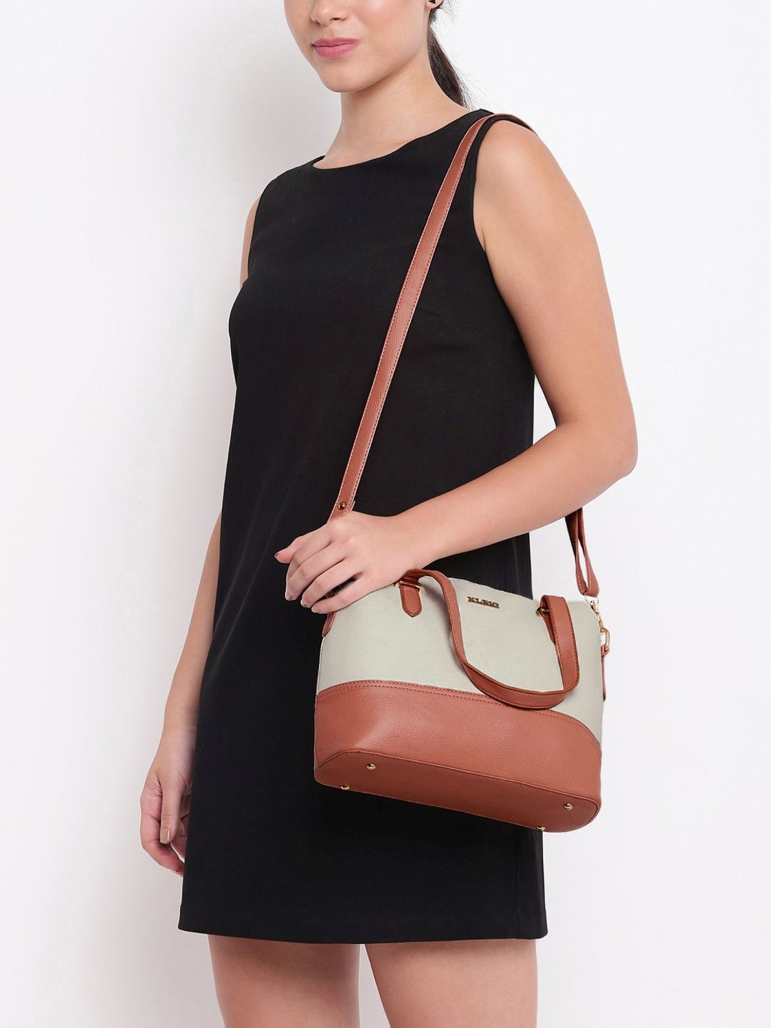 KLEIO White & Peach Solid Medium Handbag