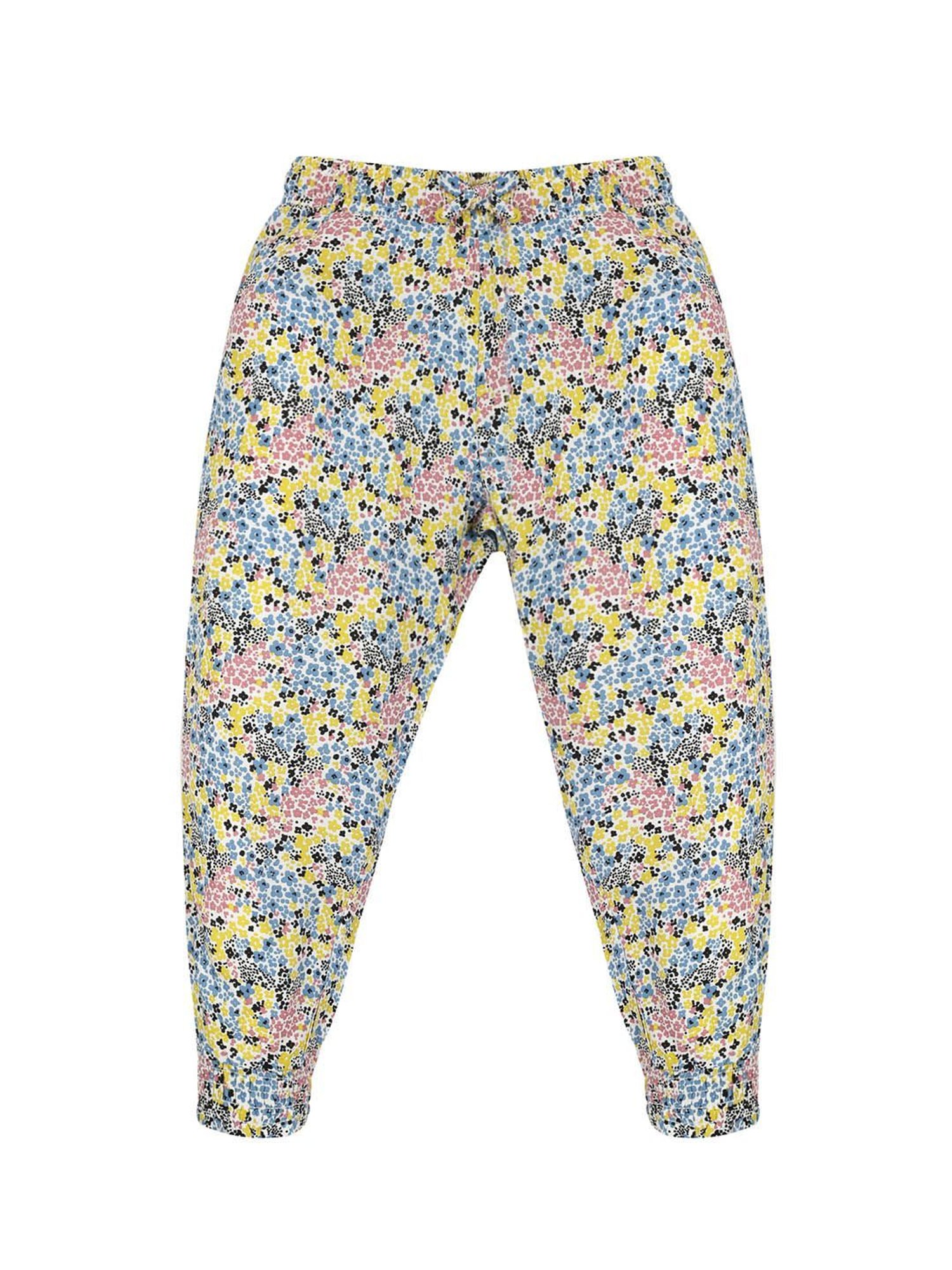 Plum Tree Girls Rust & White Floral Print Trackpants (Pack Of 2)