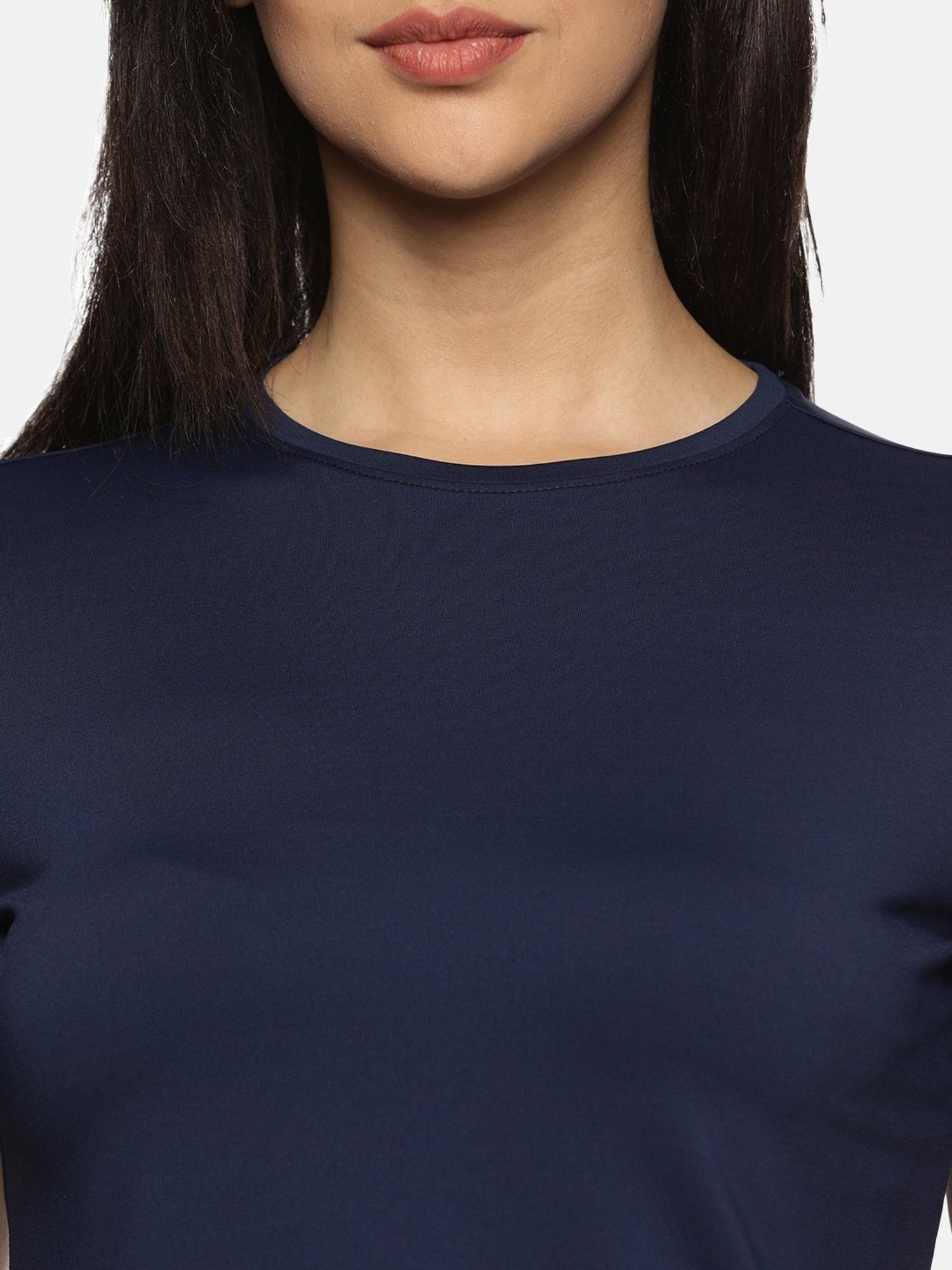 Domin8 Women Breathable Quick Dry Regular Fit Sports T-Shirt (Navy Blue)