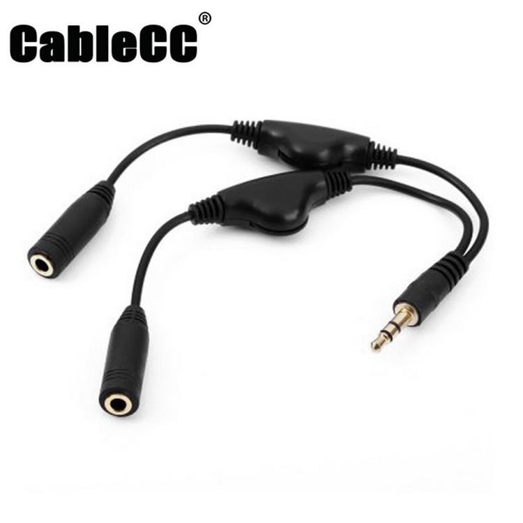 Cablecc 3.5mm Stereo Male to Double 3.5mm Female Audio Headphone Y Splitter Cable with Volume Control Switch