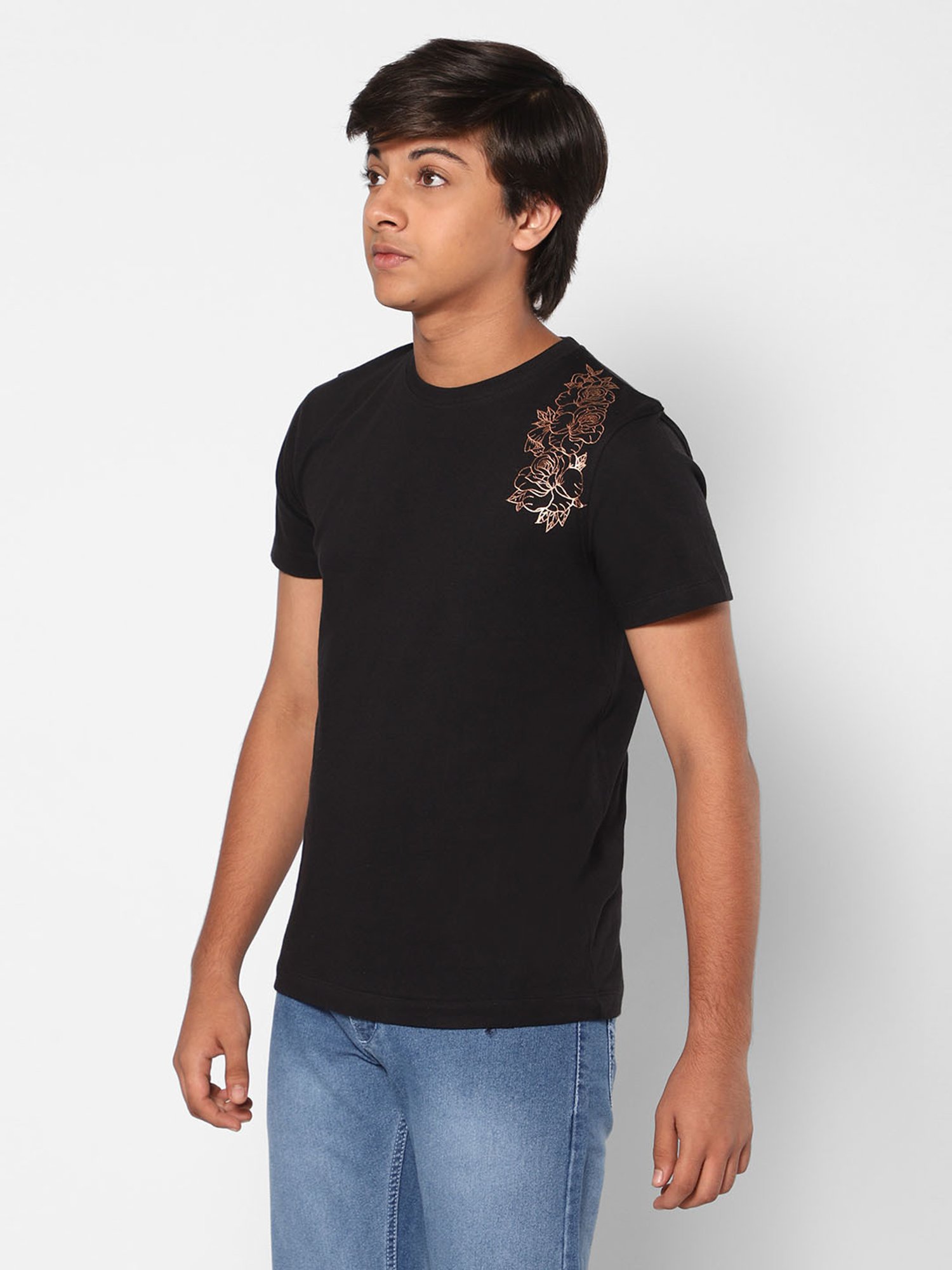 TeenTrums Boys Black Printed T-Shirt