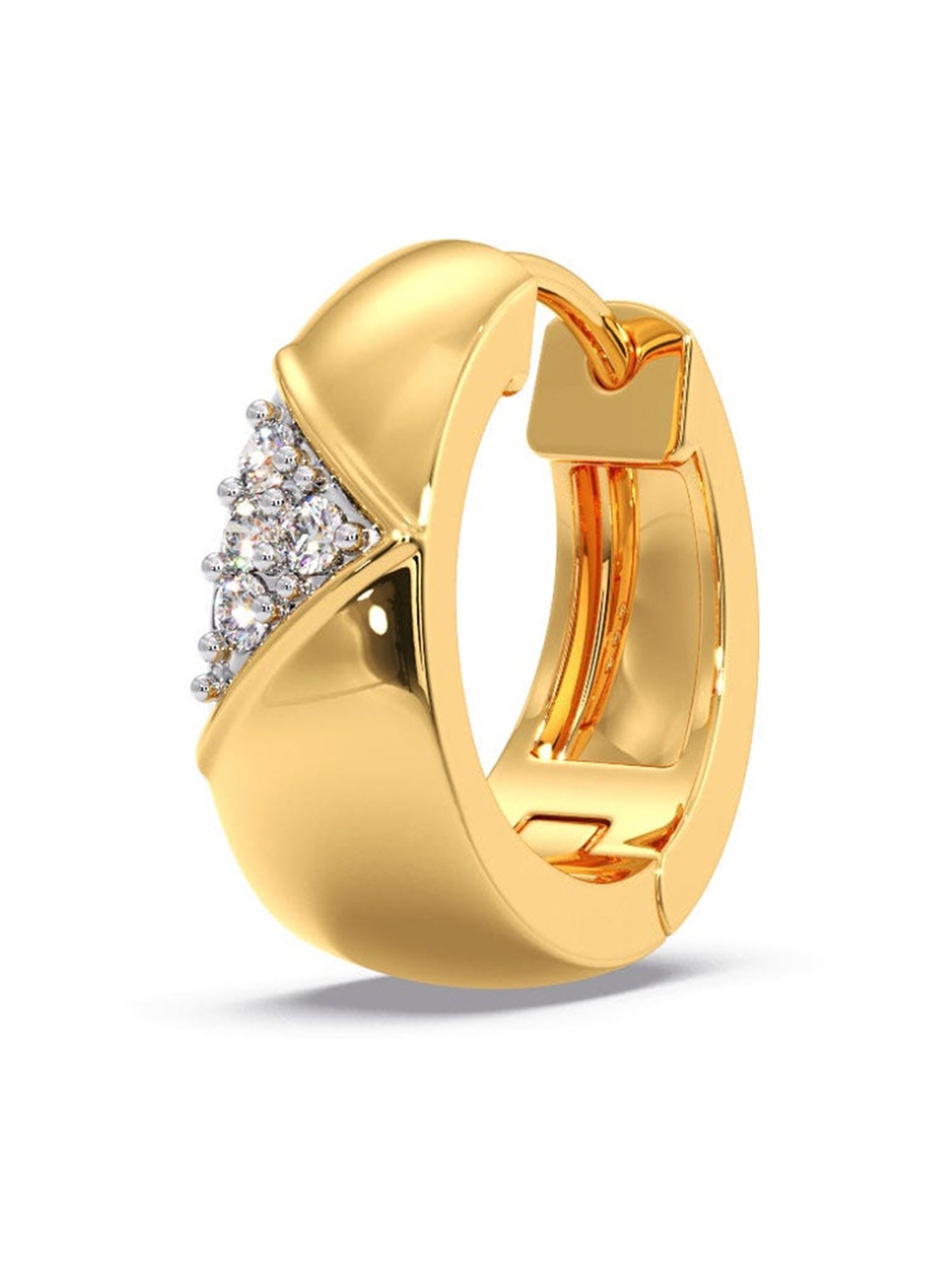 Candere by Kalyan Jewellers Peacock Collection 18k Yellow Gold Diamond Huggies Earrings for Men