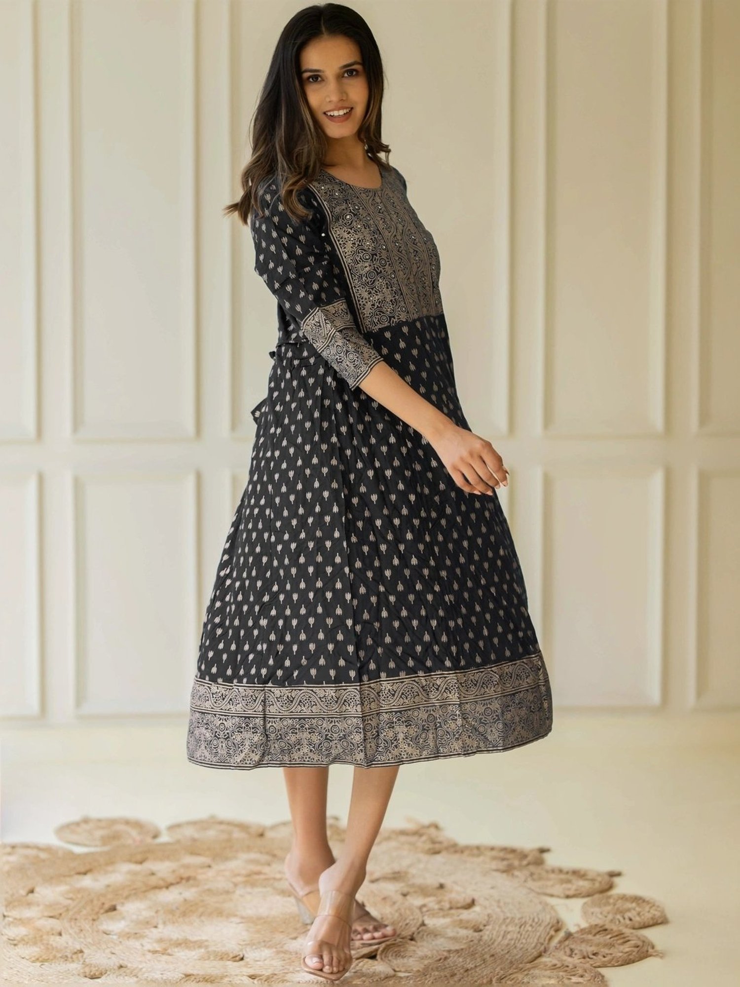 MIRCHI FASHION Black Cotton Printed A-Line Dress