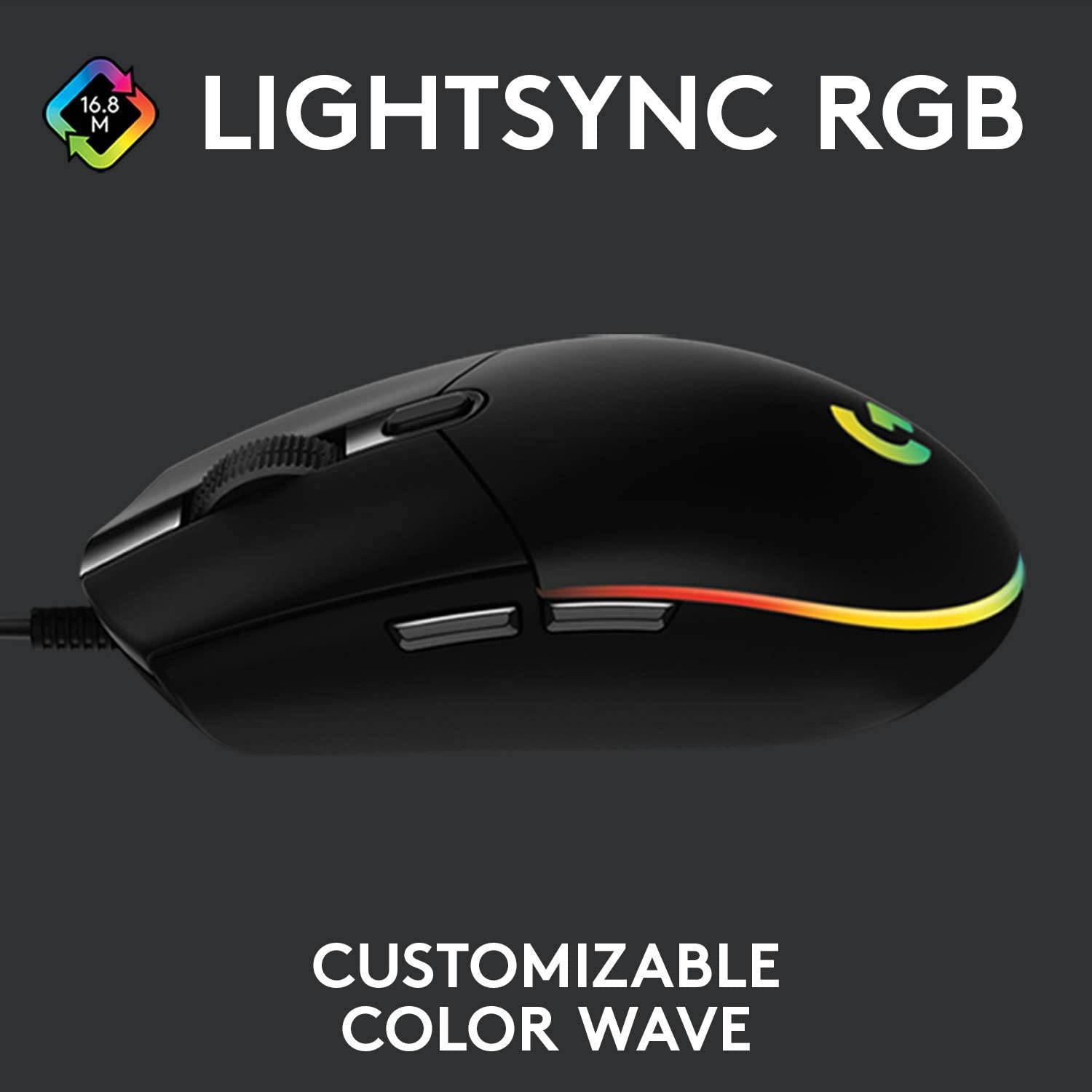 Logitech G102 Light Sync Gaming Mouse with Customizable RGB Lighting, 6 Programmable Buttons, Gaming Grade Sensor, 8 k dpi Tracking,16.8mn Color, Light Weight