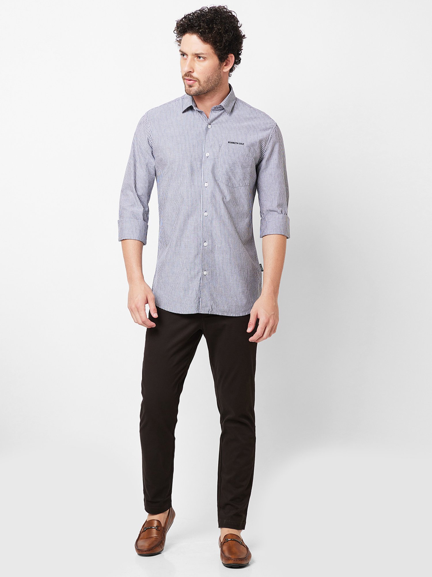 Kenneth Cole New York Grey Slim Fit Striped Shirt