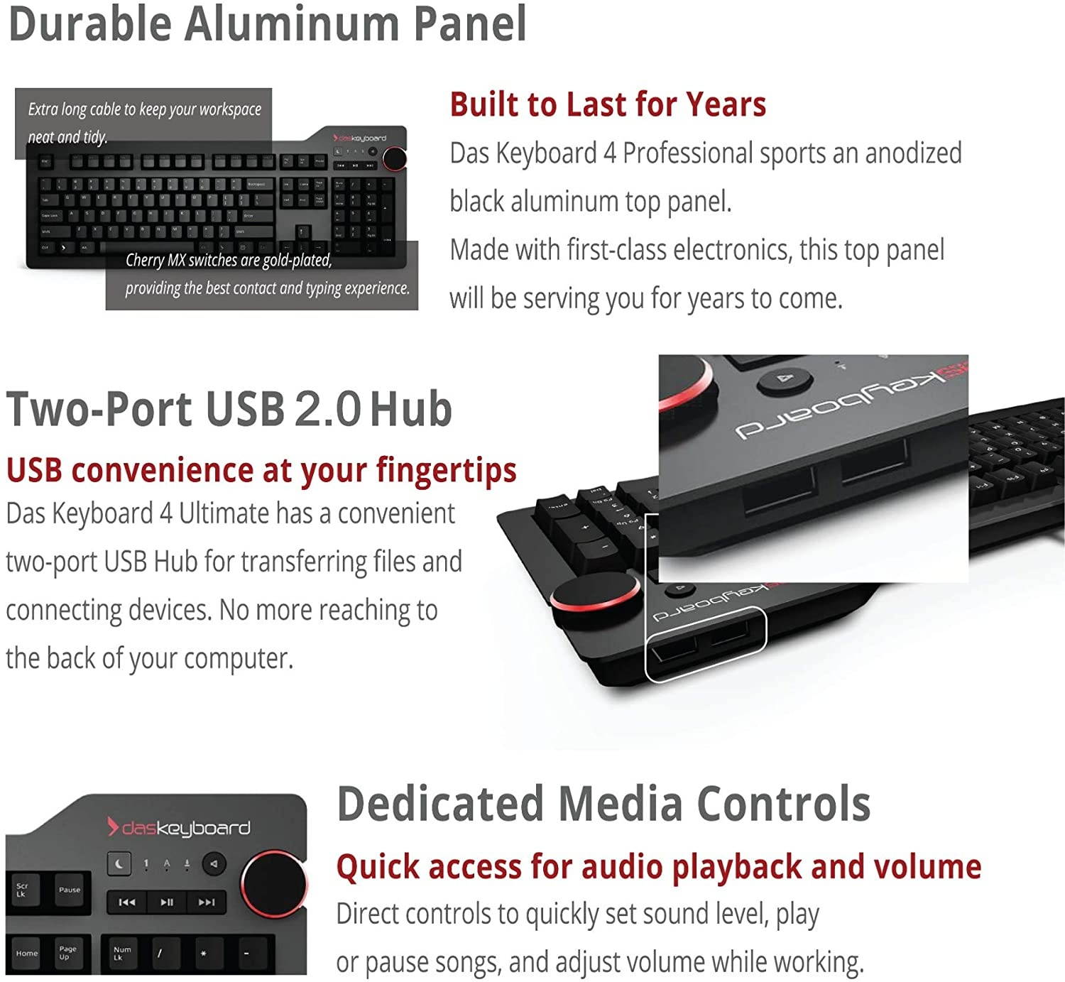 Das Keyboard 4 Root Mechanical Keyboard - High Performance Soft Tactile Feedback - Laser Etched Keycaps - Cherry MX Brown Switches - Oversized Volume Knob - Anodized Aluminum Top Panel - Full NKRO