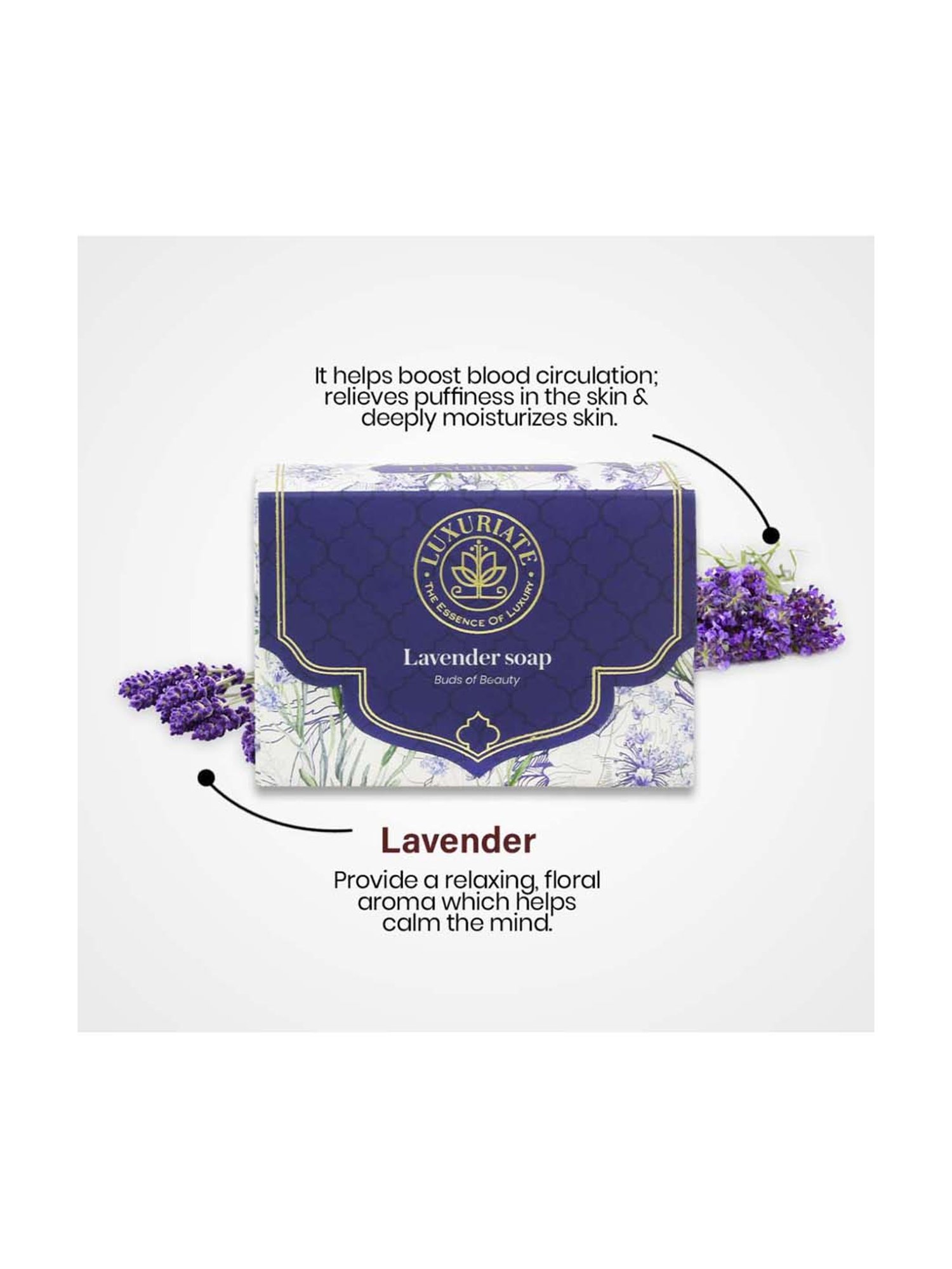 Luxuriate Lavender Handmade Soap With Real Lavender Body Beauty Bar Pack of 3 - 375 gm