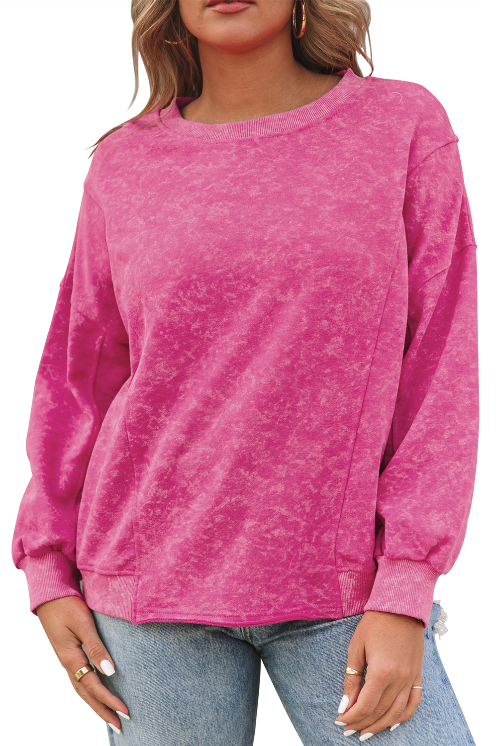 Pink Sequins Candy Cane Round Neck Sweatshirt