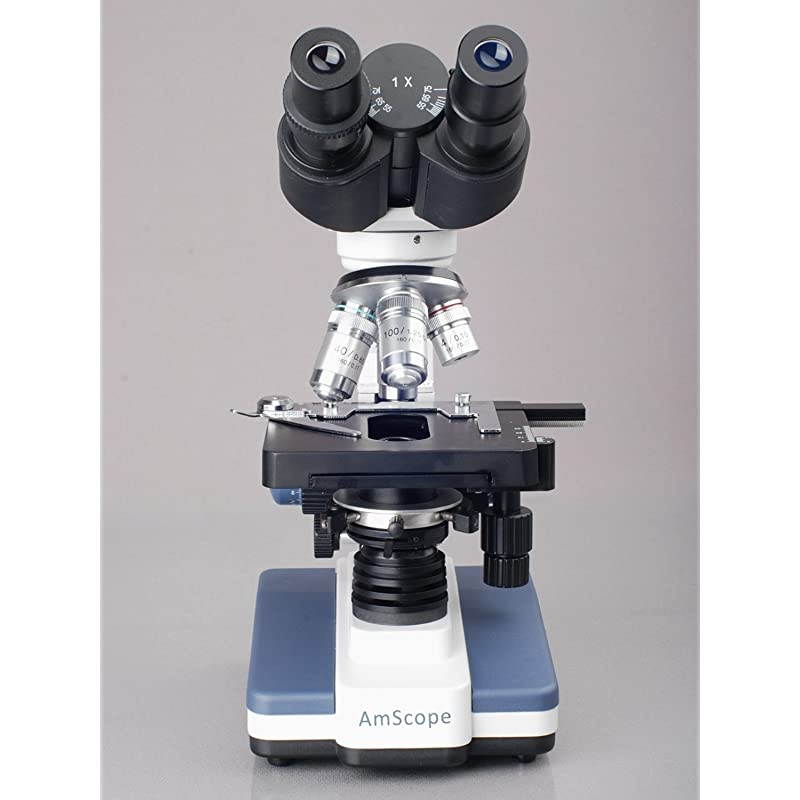 B120CWM Siedentopf Binocular Compound Microscope 40X2500X Magnification Brightfield LED Illumination Abbe Condenser DoubleLayer Mechanical Stage Includes Book