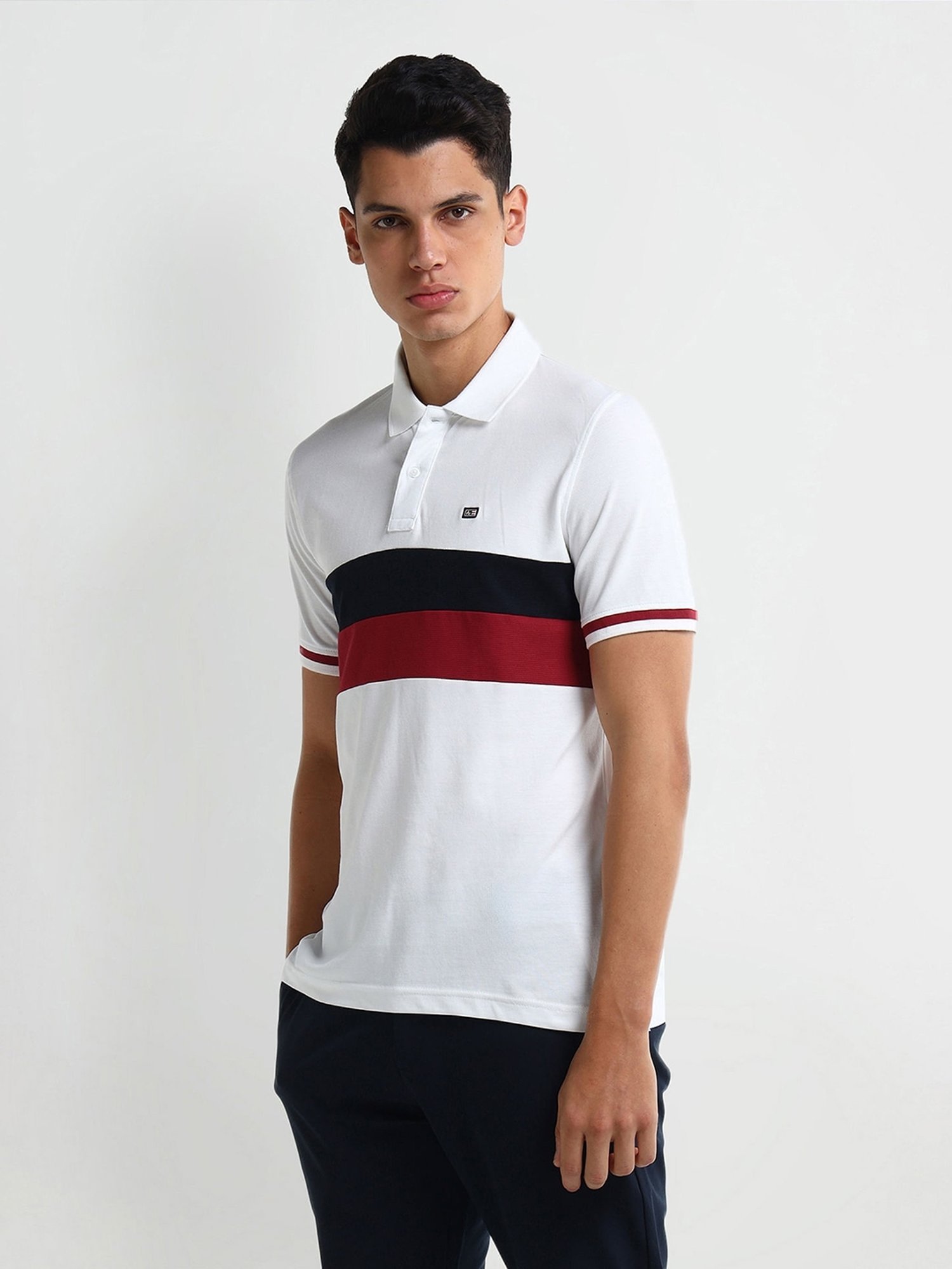 Arrow White Regular fit Stripes Polo T-Shirt