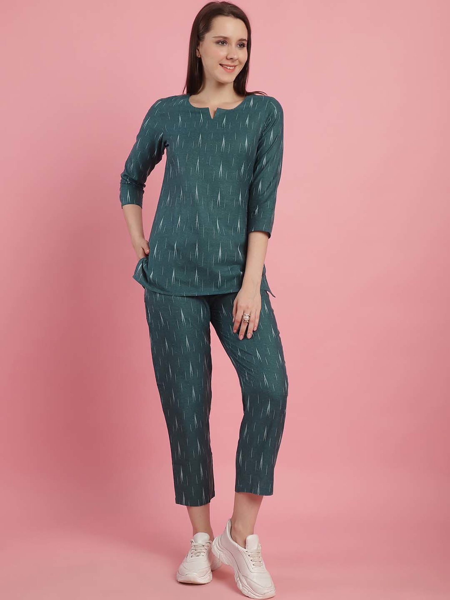 Prakrti Green Cotton Printed Top Pant Set