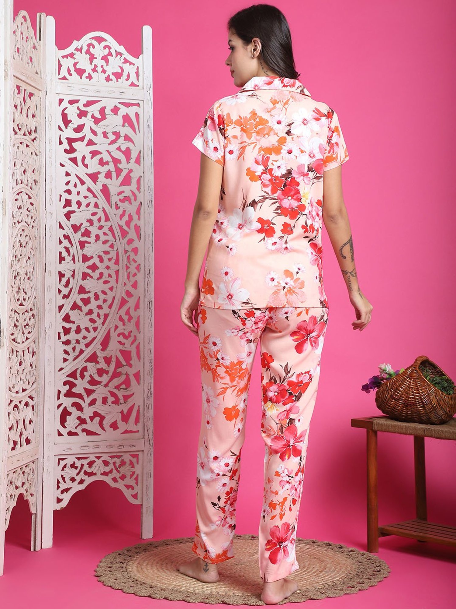 Boston Club Pink Printed Top With Pyjamas