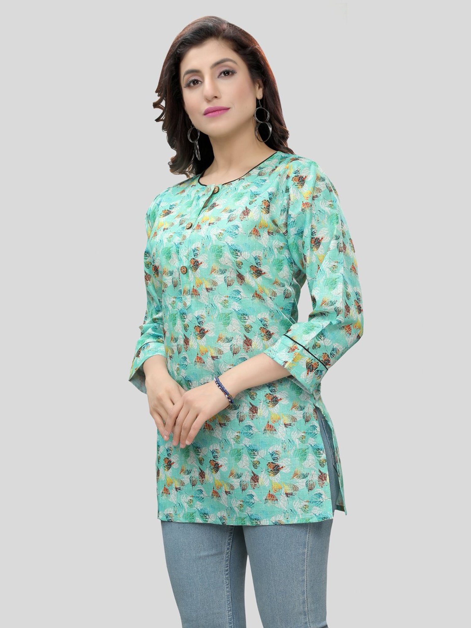 Saree Swarg Green Printed A Line Short Kurti