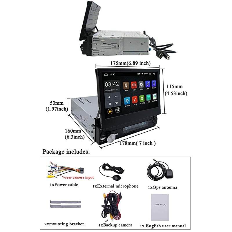 Android 90 Single Din Car Stereo 7 Inch Touch Screen Flip Out Car Radio Support Bluetooth WiFi GPS Navigation Mirror Link AMFM OBD USB SD AUX with Backup Camera and Microphone Android 902G