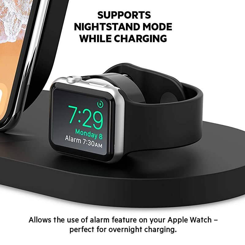 F8J235ttBLK Boost Up Wireless Charging Dock Apple Charging Station for Iphone + Apple Watch + USB Port Apple Watch Charging Stand iPhone Charging Station iPhone Charging Dock Black