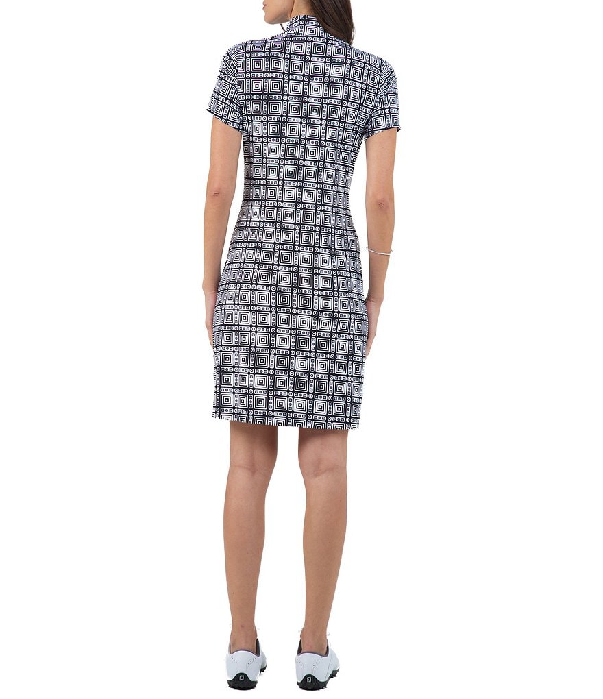 IBKUL Pricilla Print Short Sleeve Point Collar Mock Dress