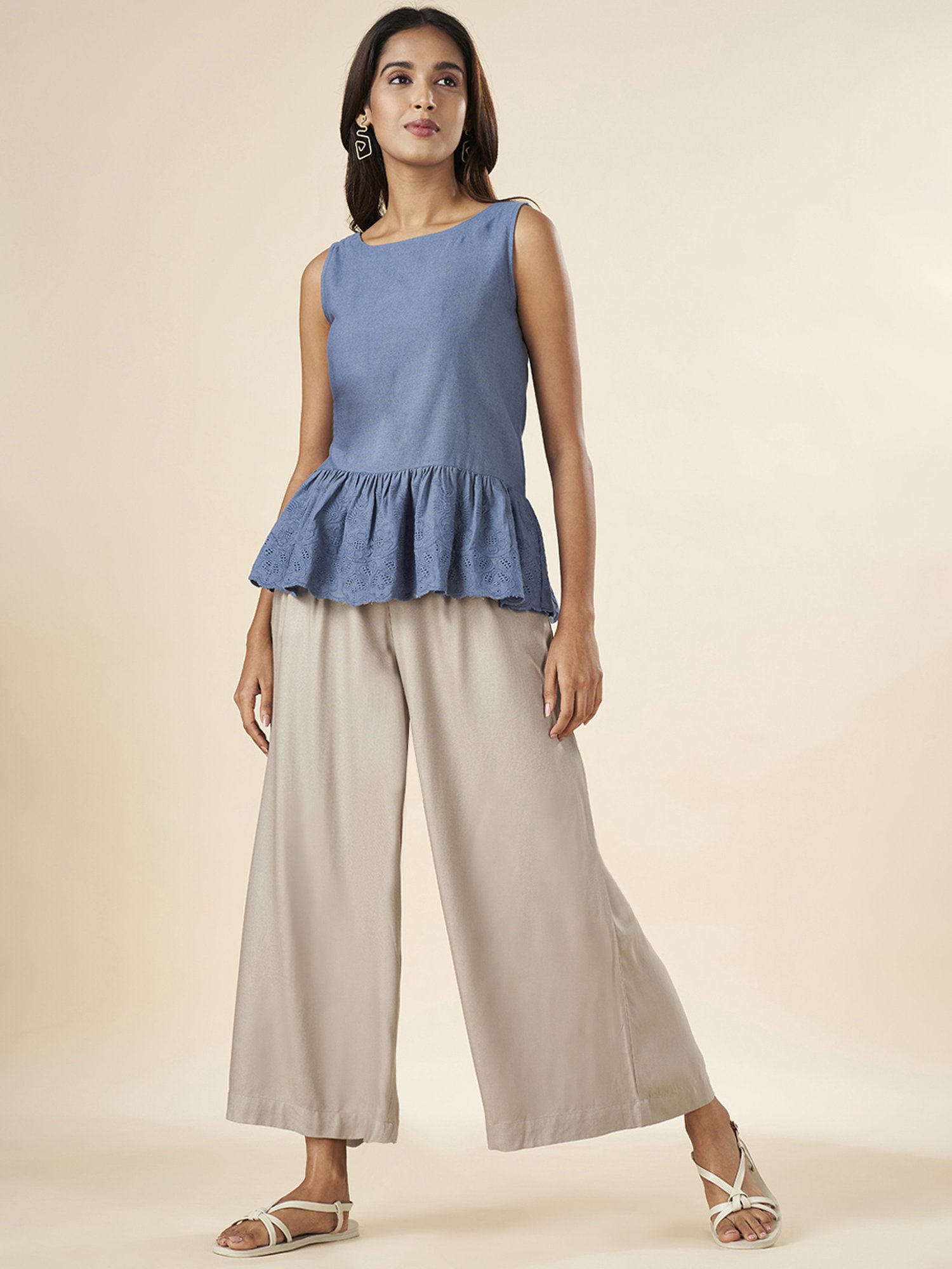 Akkriti by Pantaloons Blue Cotton Embroidered Top