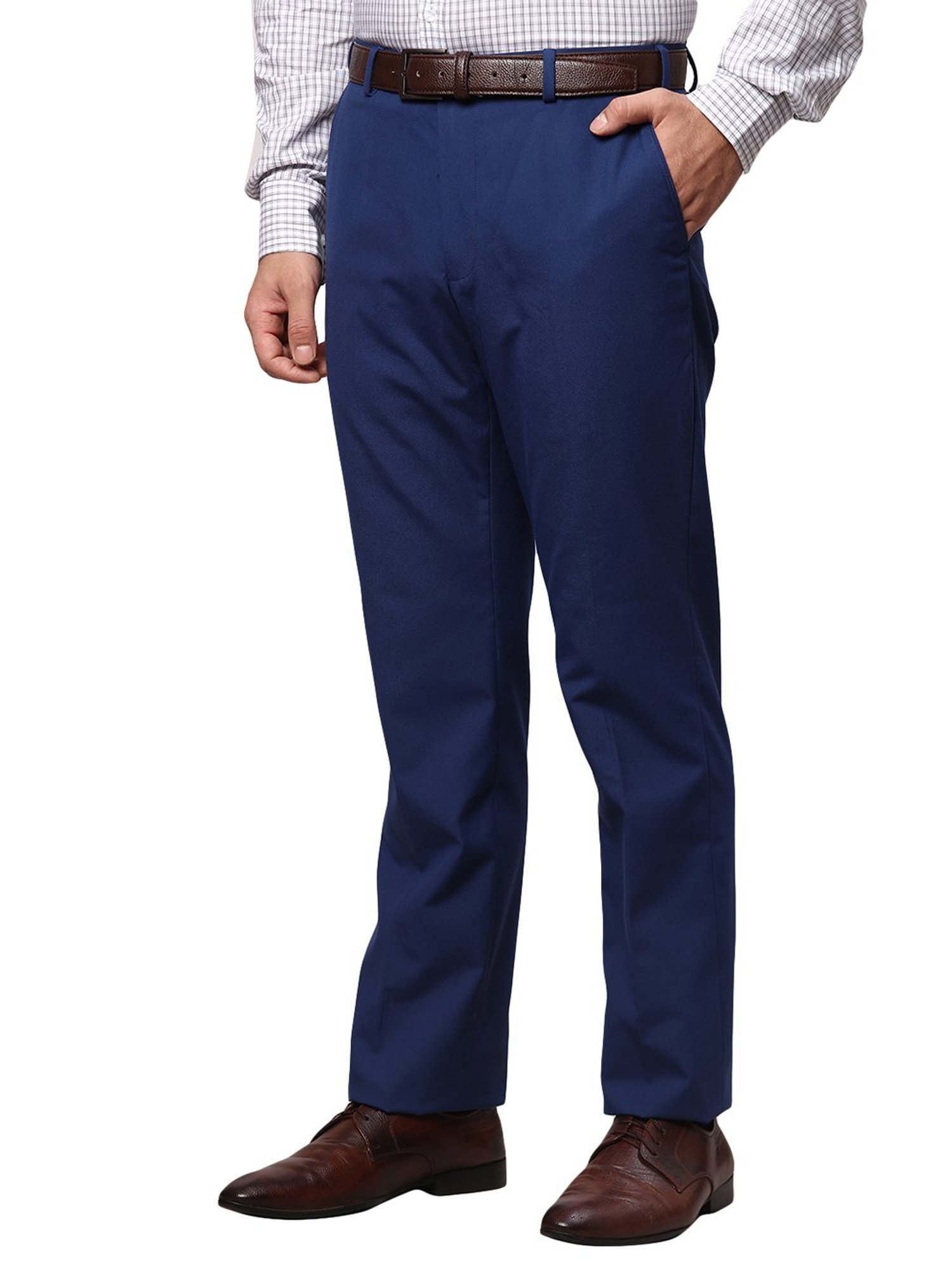 Park Avenue Dark Blue Regular Fit Flat Front Trousers