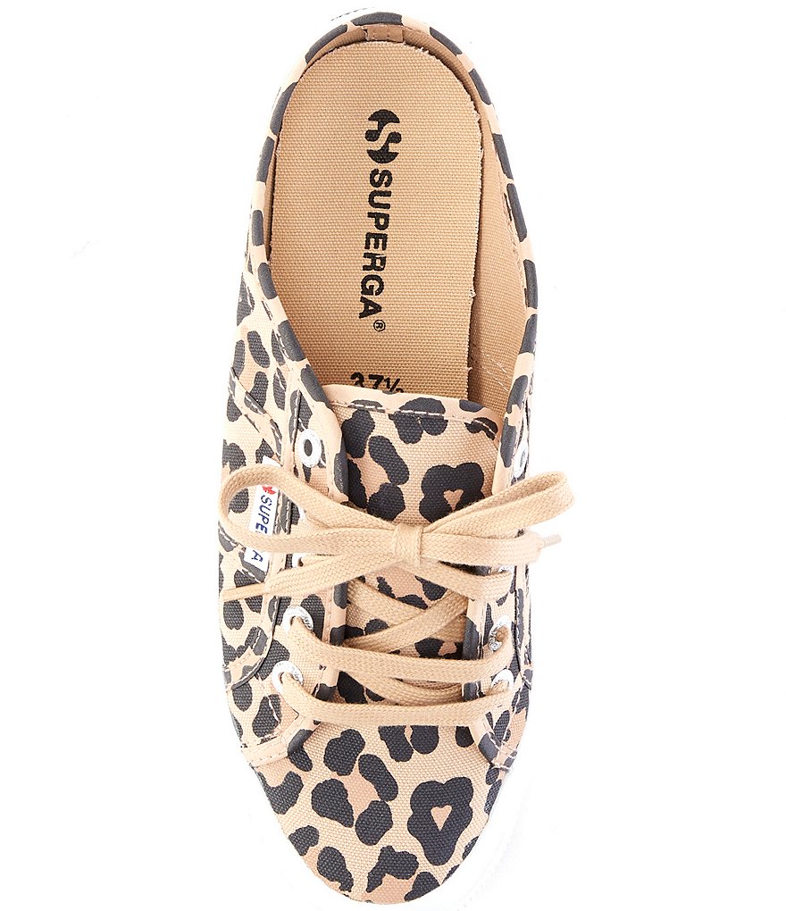 Superga 2402 Leopard Print Canvas Lace Front Sneaker Mules
