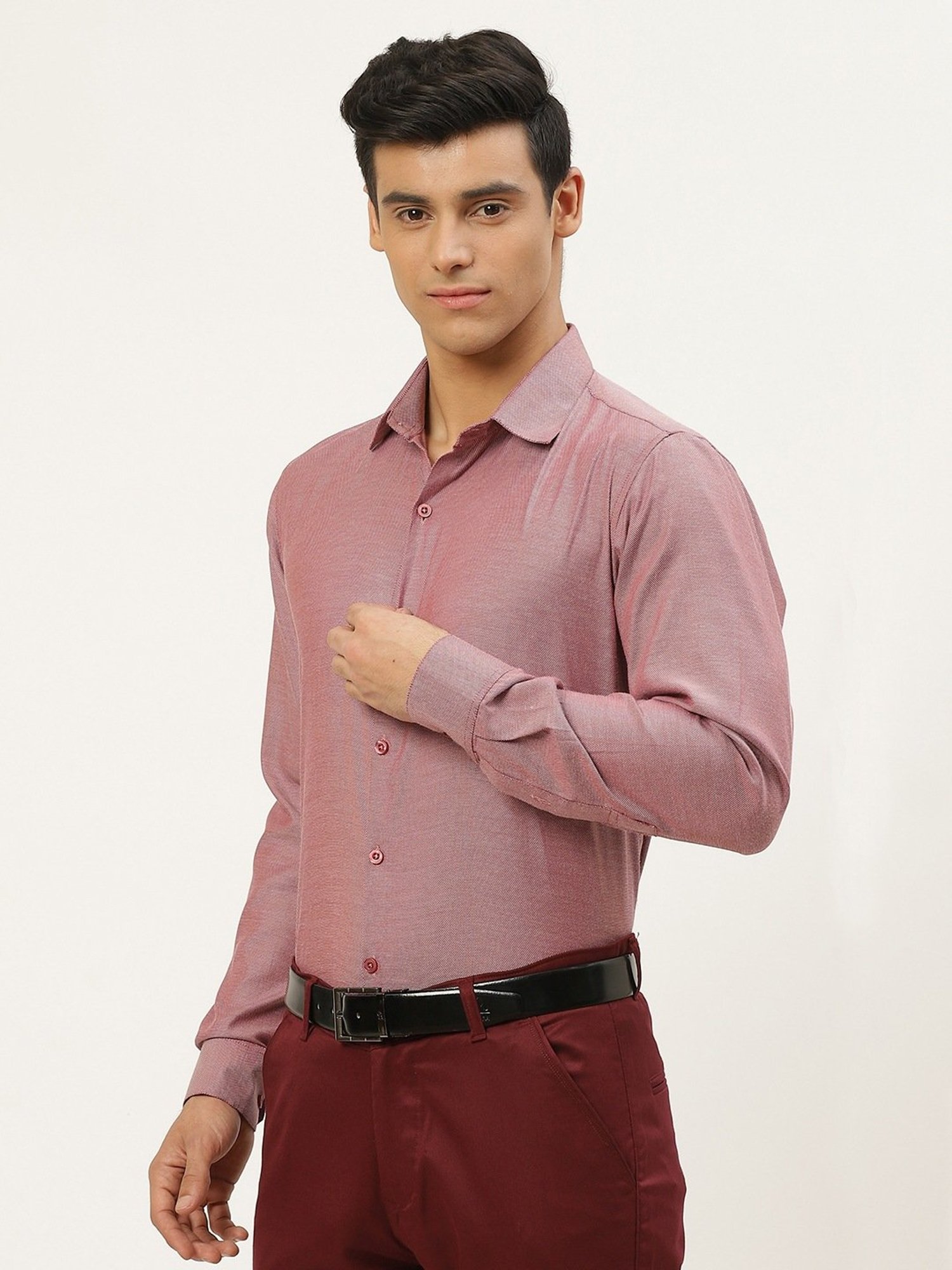 Sojanya Maroon Cotton Regular Fit Self Pattern Shirt