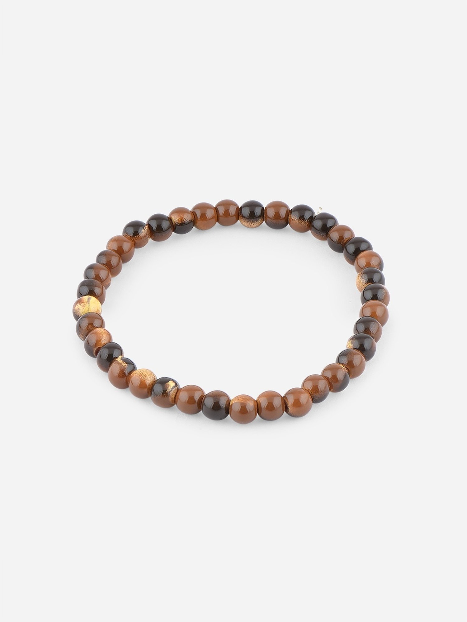 The Bro Code Green & Brown Multi Beads Stretchy Elastic Bracelet for Men - Set of 3