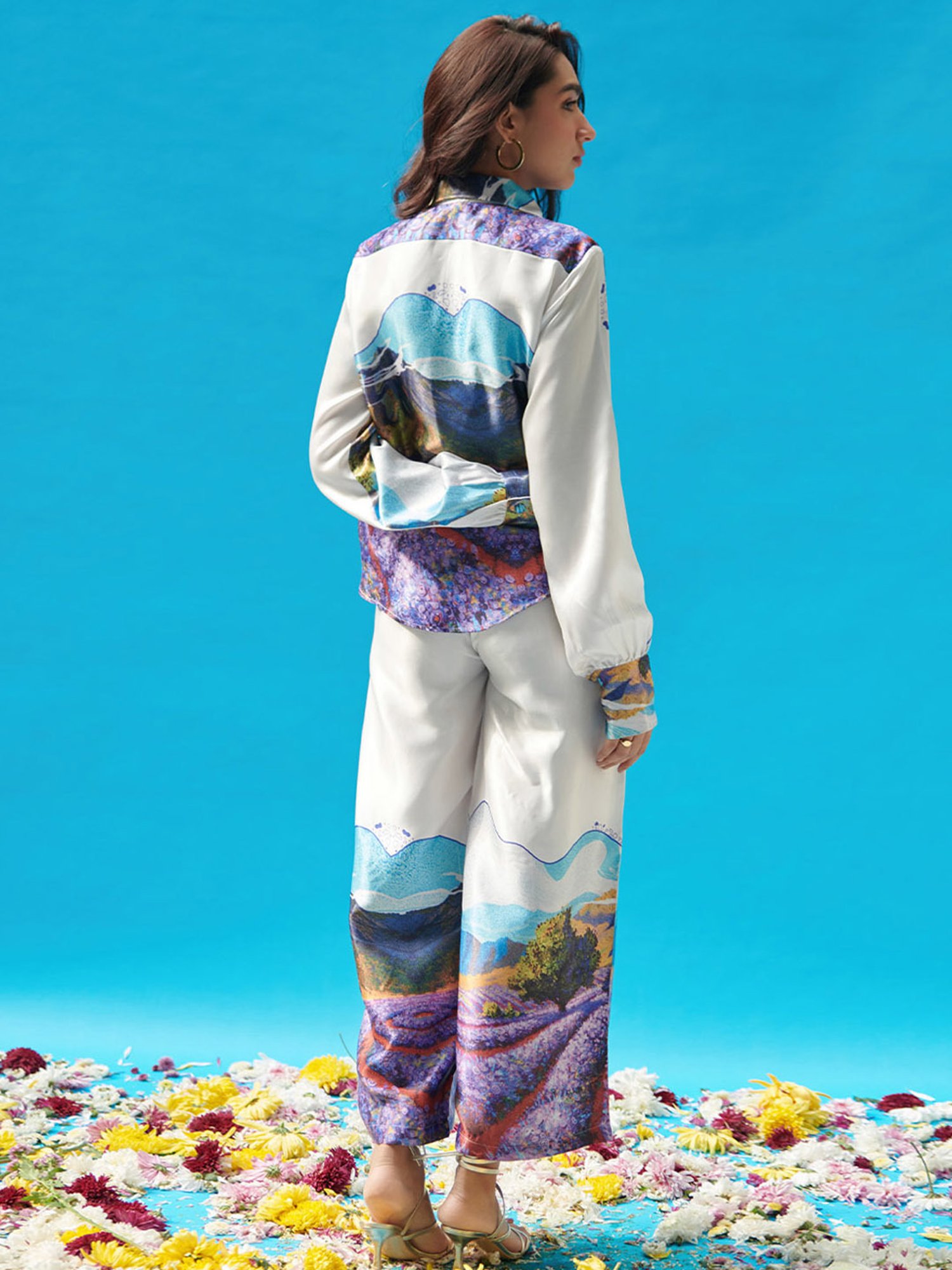 Cin Cin Long Collar Printed Shirt With Pants