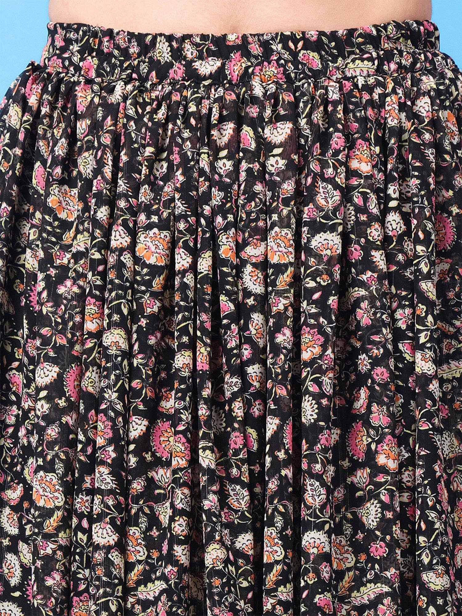 Belle Fille Sky Blue & Beige Printed Skirt