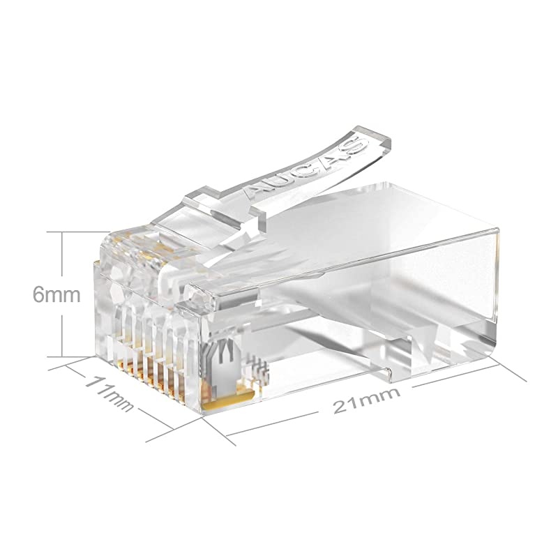CAT6 RJ45 Connectors Ethernet End  GoldPlated 8P8C UTP Network Plug for Solid Wire amp Standard Cable Transparent Crimp Connector Cat6a Cable Insert 50Pack