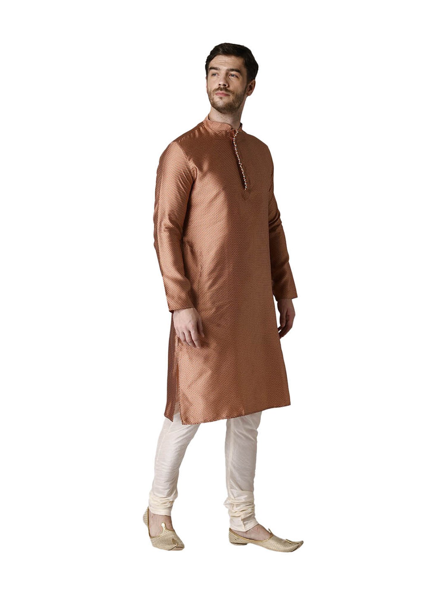 Tabard Brick Red & Beige Printed Kurta & Churidar Set