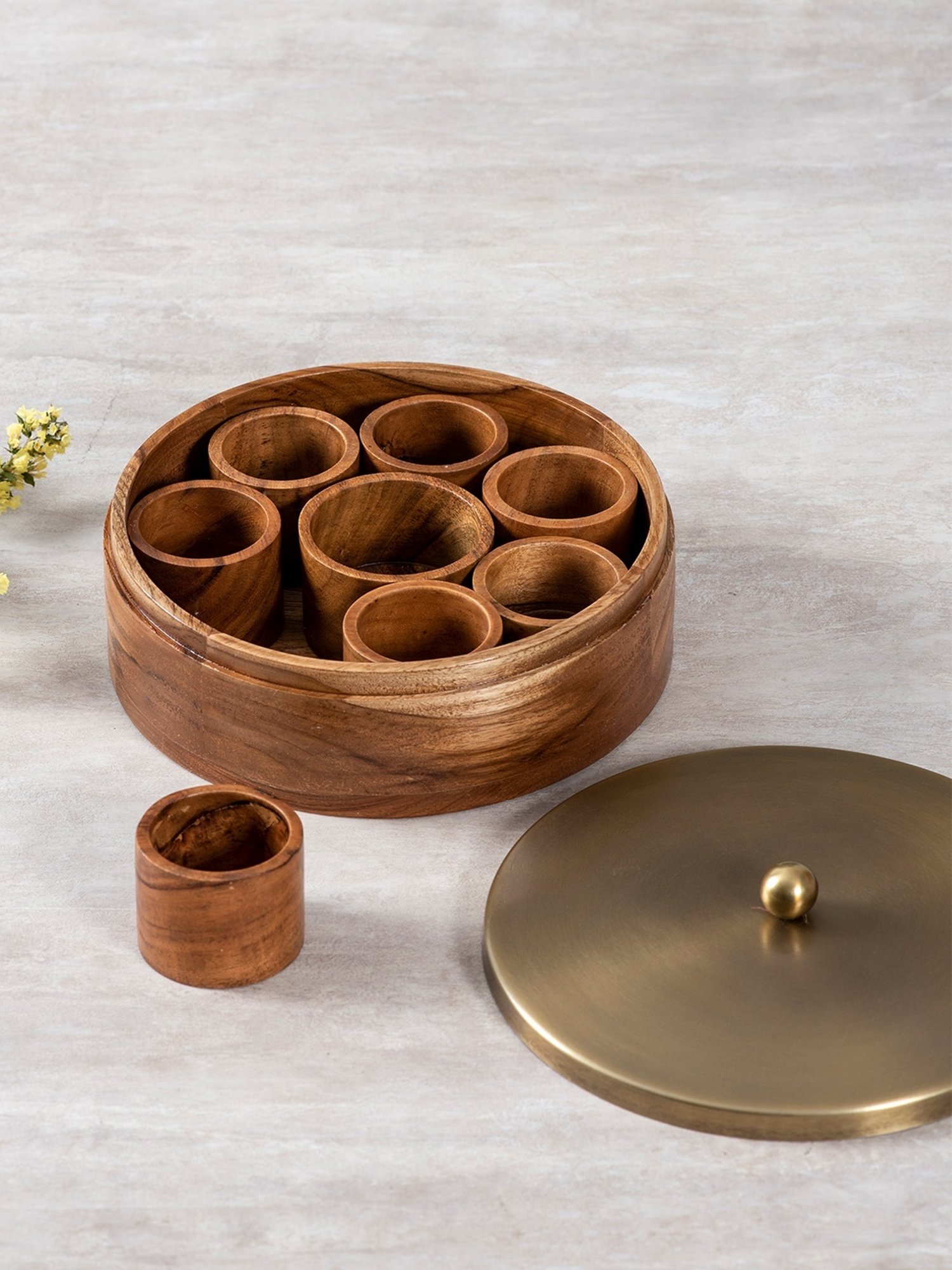 Nestroots Printed Brown Wood Serving Set of 2