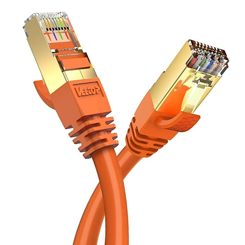 50FT CAT8 Ethernet Cable  40Gbps 2000Mhz High Speed Gigabit SFTP LAN Network Internet Cables with RJ45 Gold Plated Connector for Router, Modem, Gaming, Xbox(1 Pack,Orange)