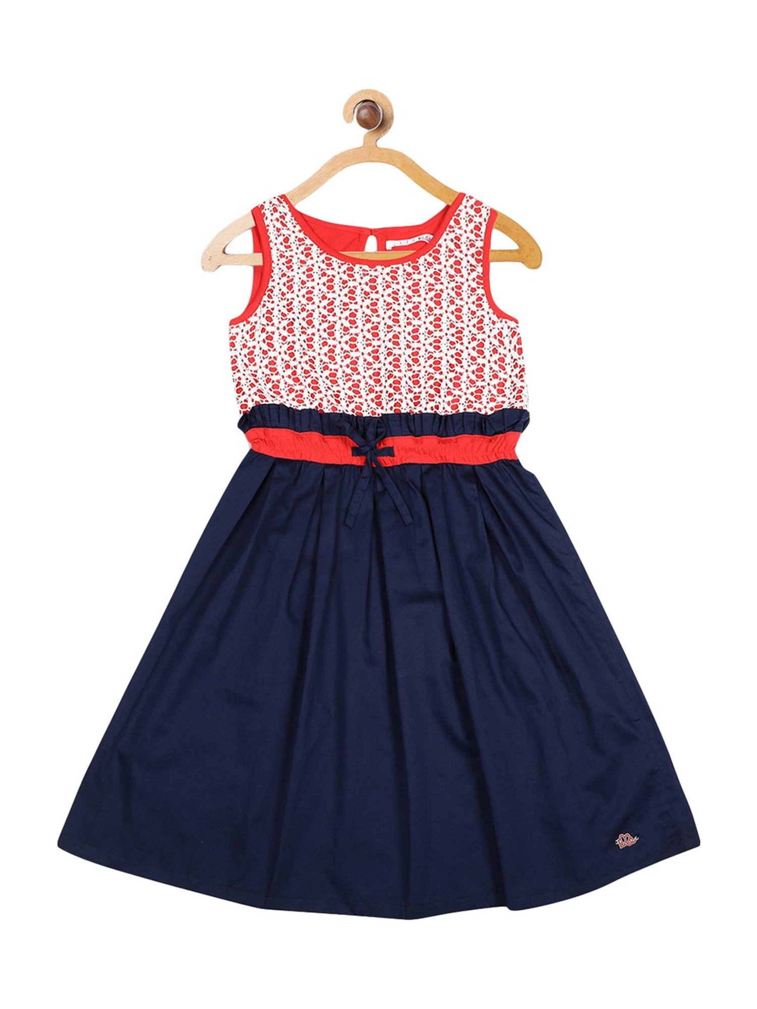 Elle Kids Red & Navy Cotton Printed Dress