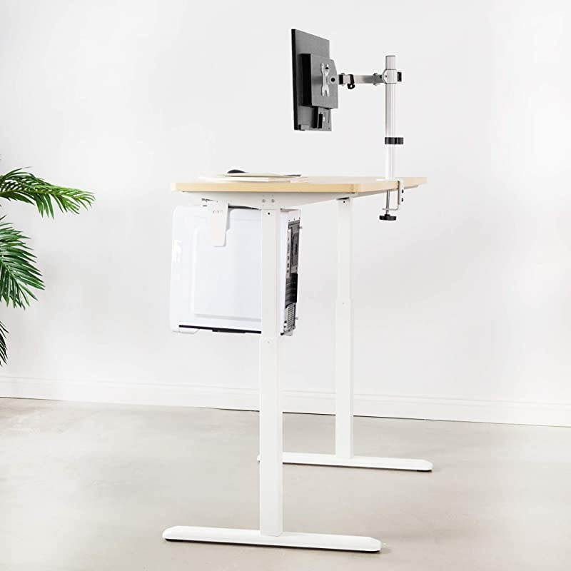 White Adjustable Under Desk and Wall PC Mount | Computer Case Holder with 135 Degree Swivel MOUNTPC01W