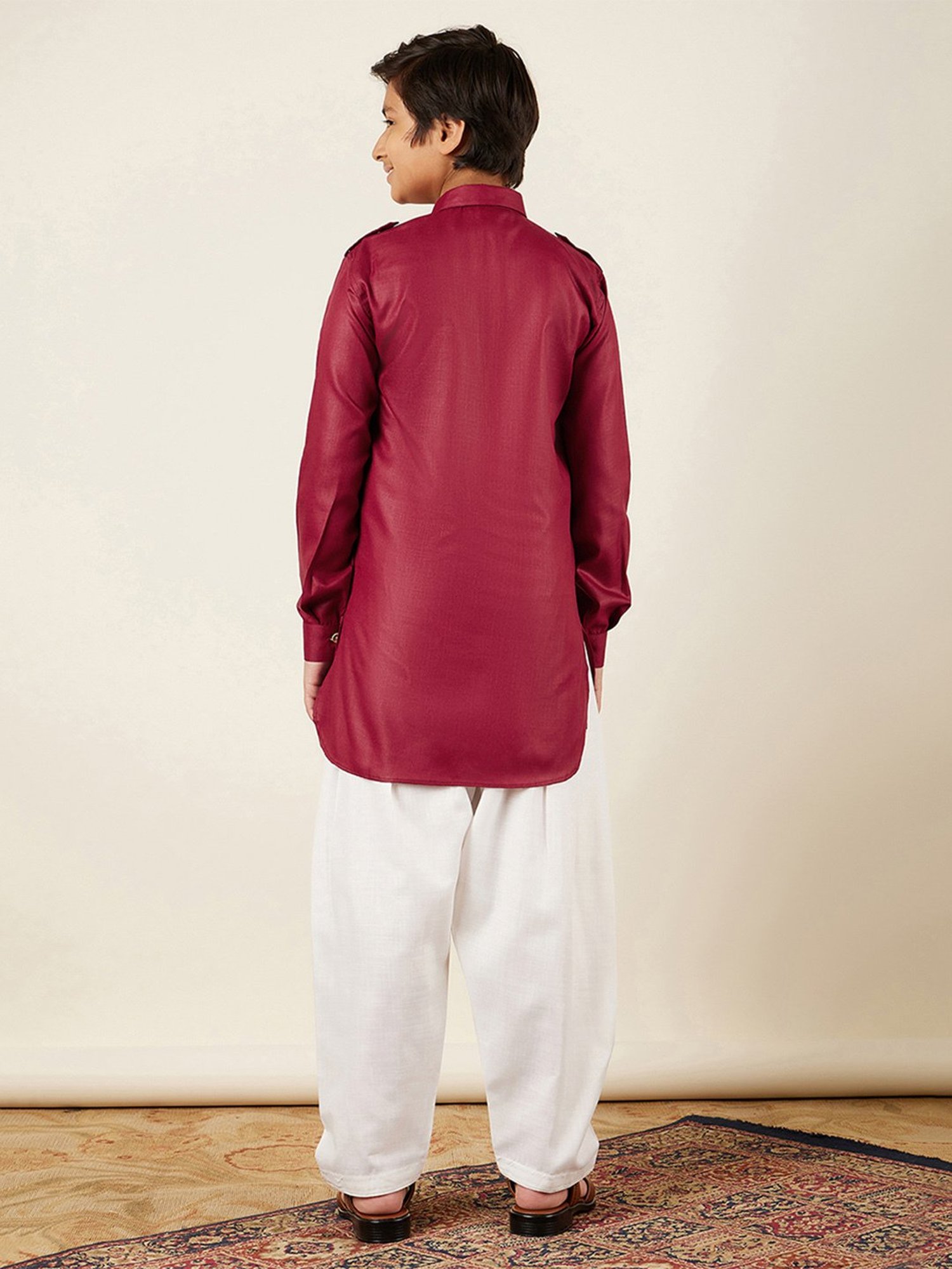 VASTRAMAY Kids Pink & White Floral Print Kurta Set