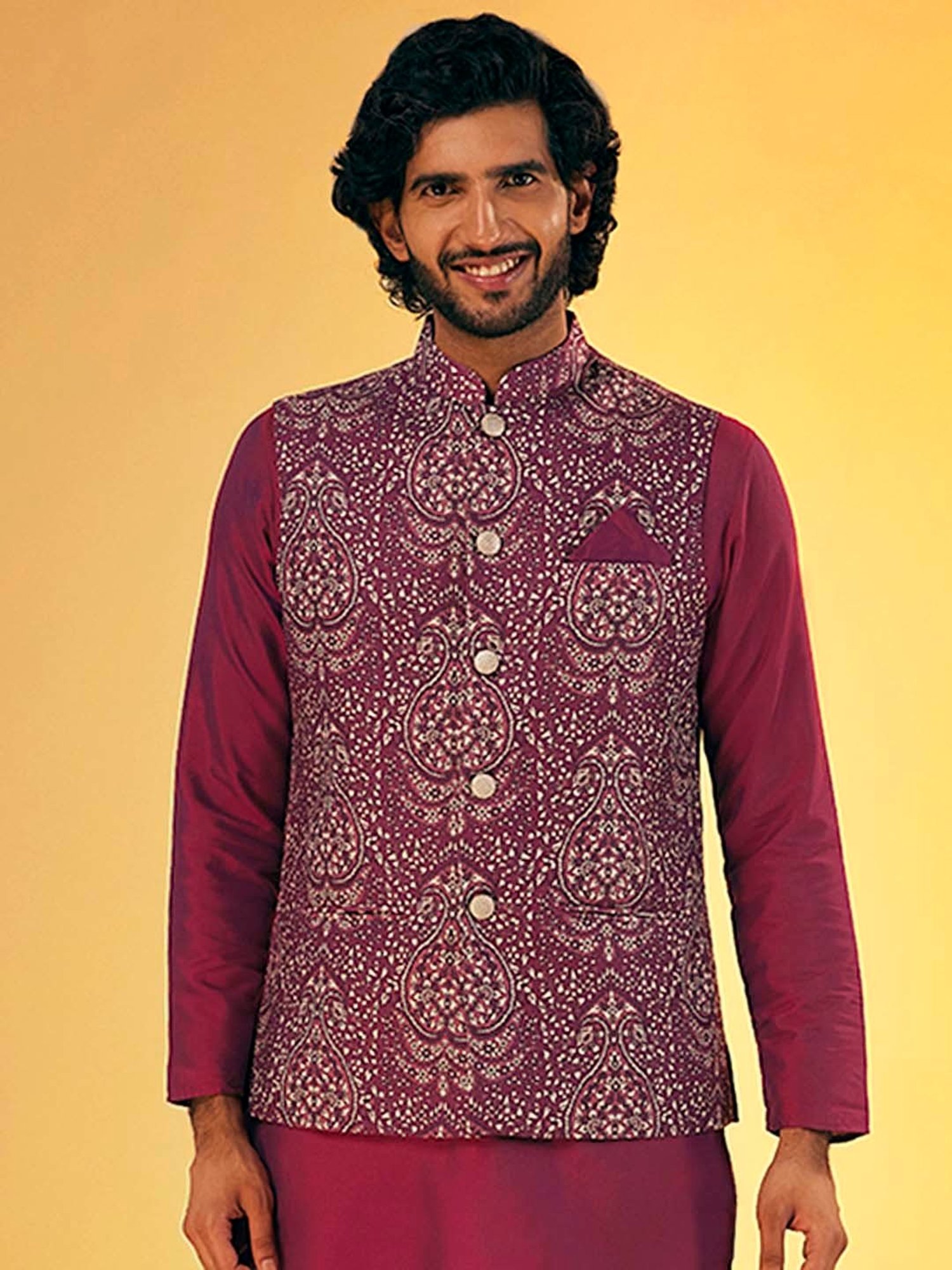 KISAH Light Purple Regular Fit Printed Nehru Jacket