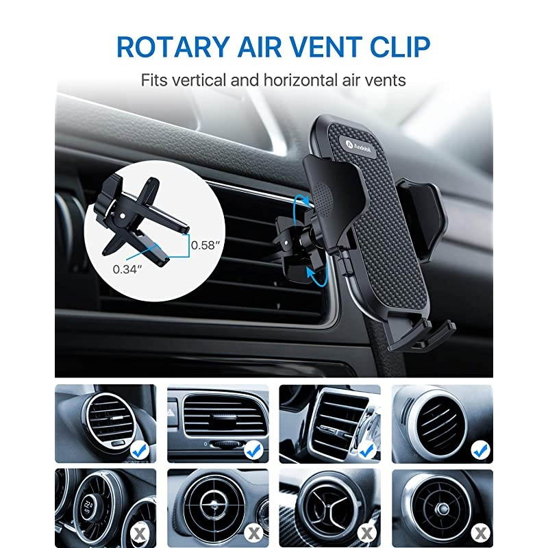 Car Phone Mount Easy Clamp, [Super Suction & Durable] Universal Dashboard Air Vent Windshield Hands-Free Phone Holder for Car Compatible with iPhone 12 11 SE XR 8 Galaxy S21 All Phones