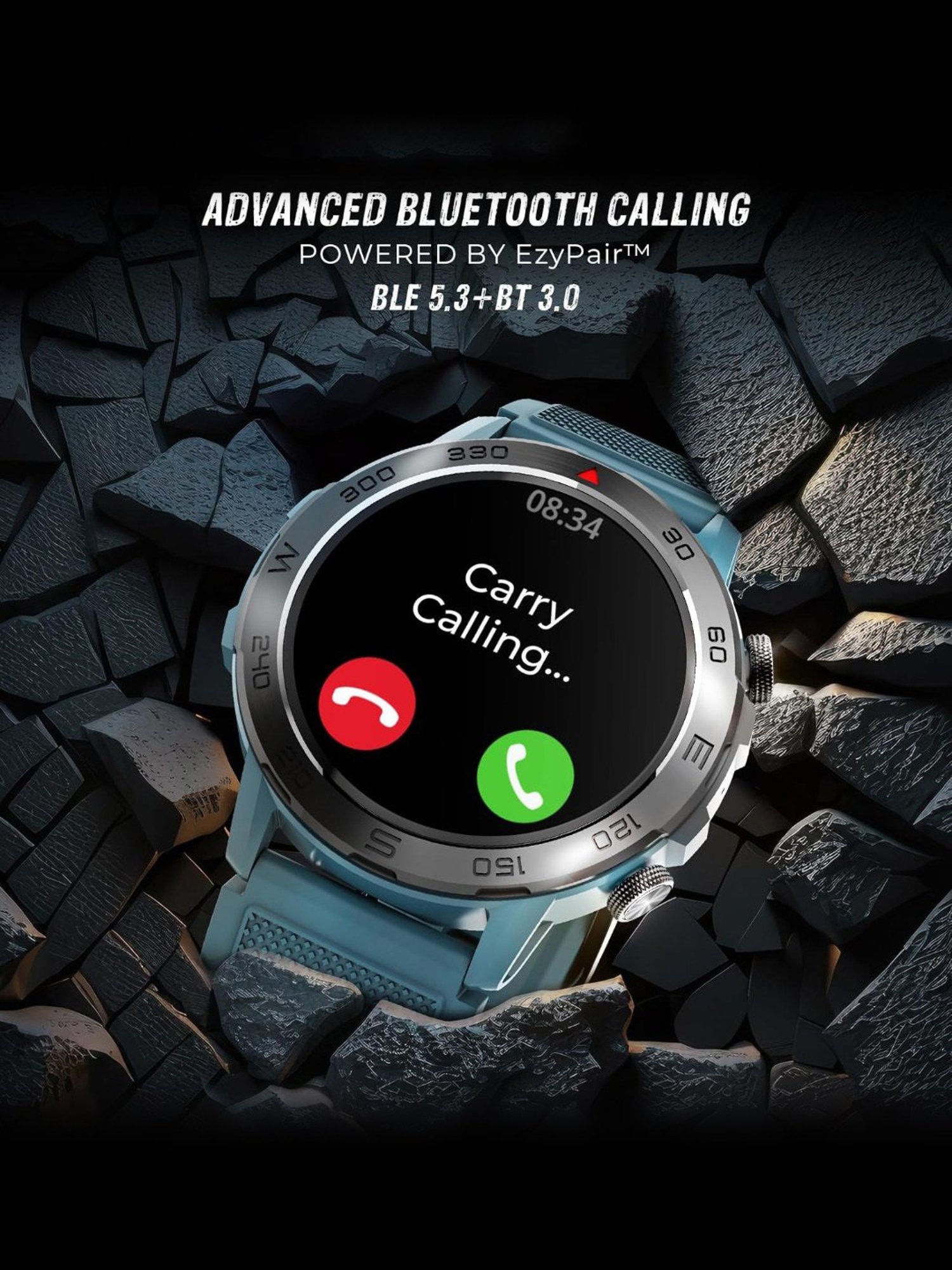 beatXP Duke Rugged BT Calling Smartwatch with 1.43 inch Round Super AMOLED Display (Blue)