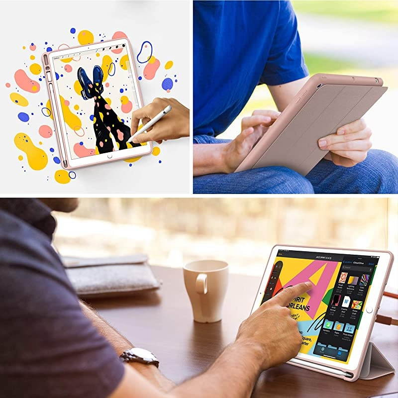 iPad 7th Generation Case New iPad Case 102 Case 2019 with Pencil Holder Lightweight Smart Cover with Soft TPU Back Auto SleepWake for iPad 7th Gen 2019 Gold