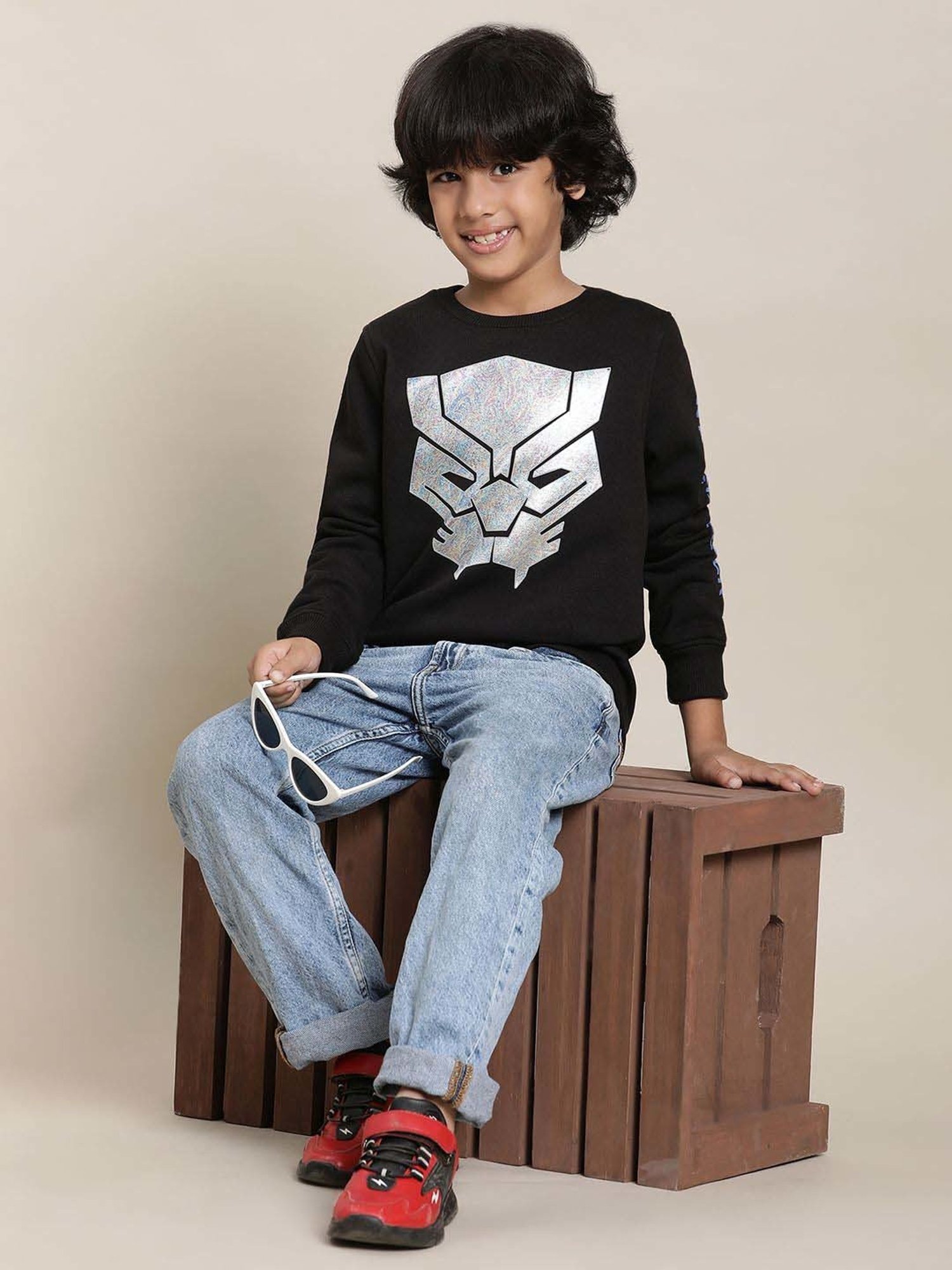Kidsville Black Cotton Printed Full Sleeves Sweatshirt
