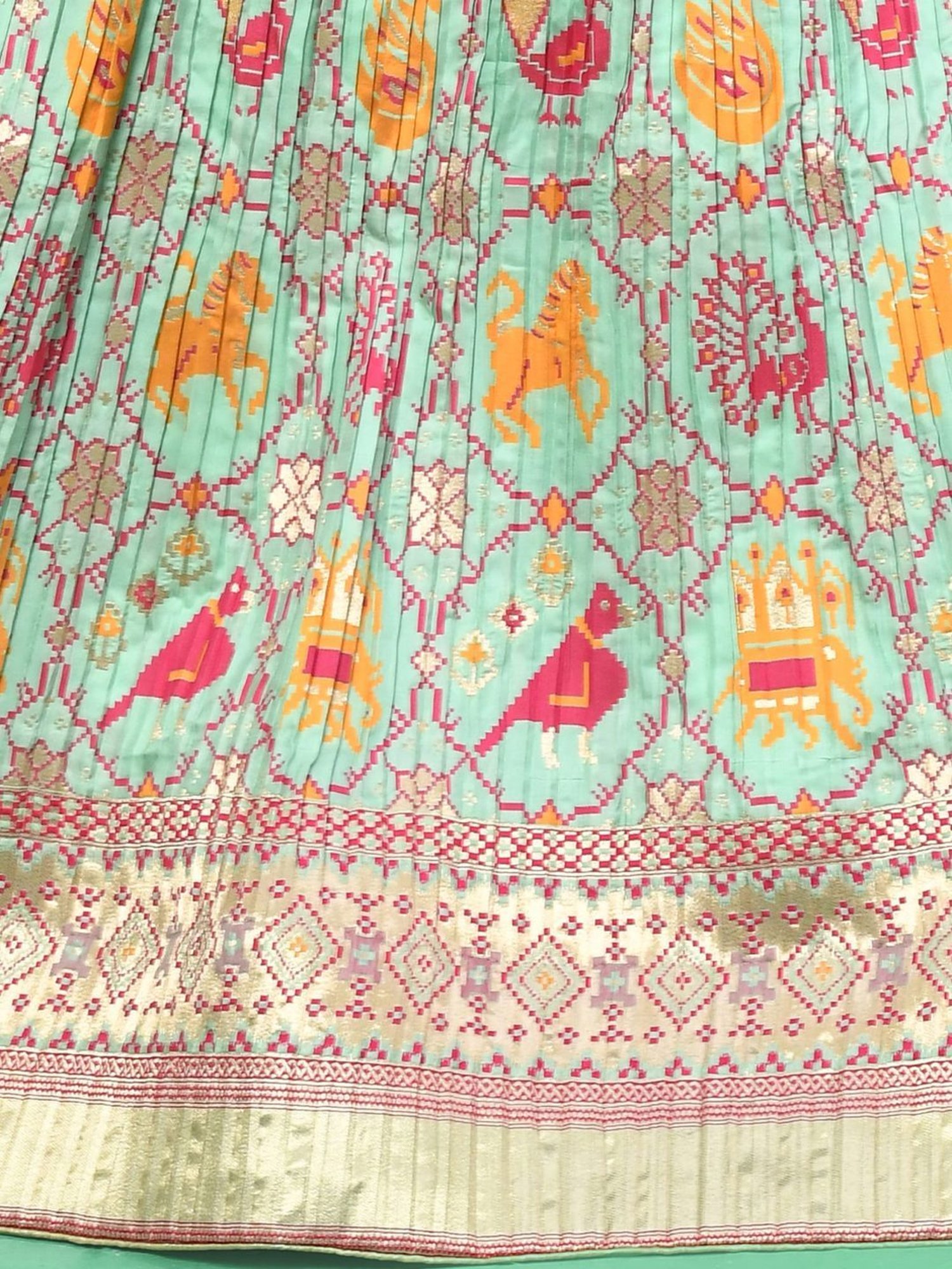 Elora Turquoise Woven Pattern Semi Stitched Lehenga Choli Set With Dupatta