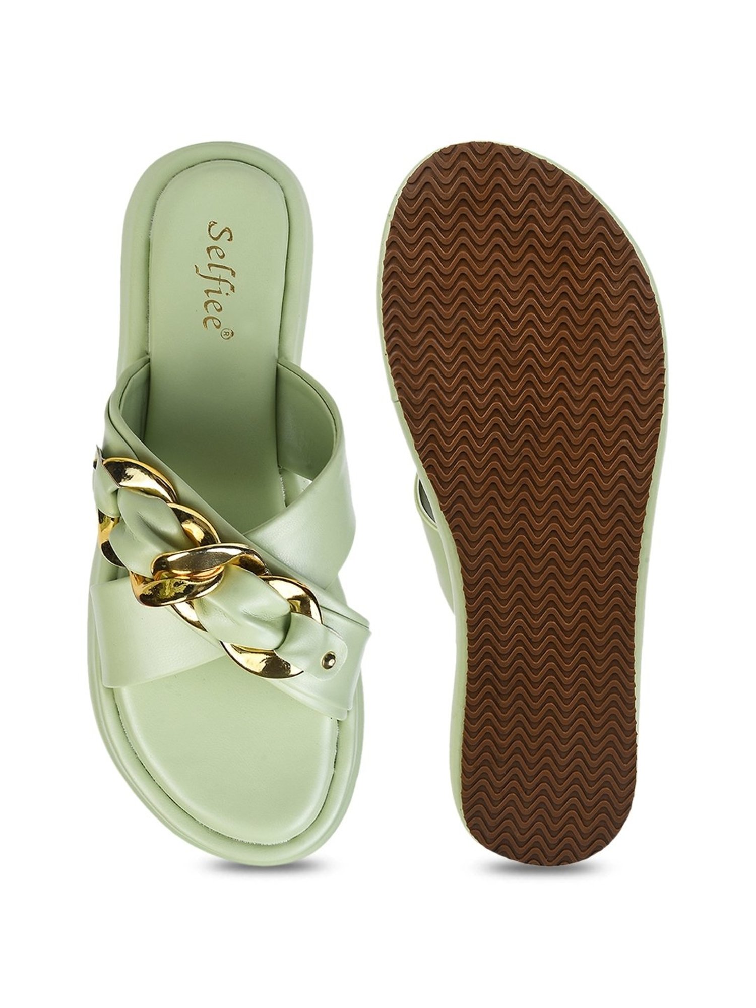 The White Pole Women's Sea Green Cross Strap Sandals