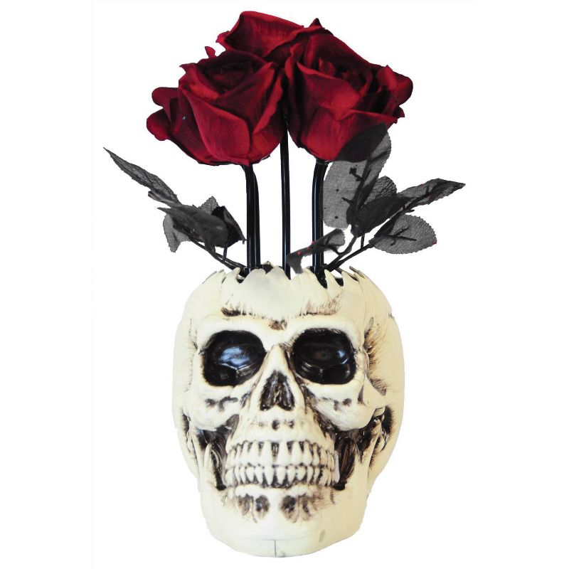 Skull Vase with Roses Halloween Figurine