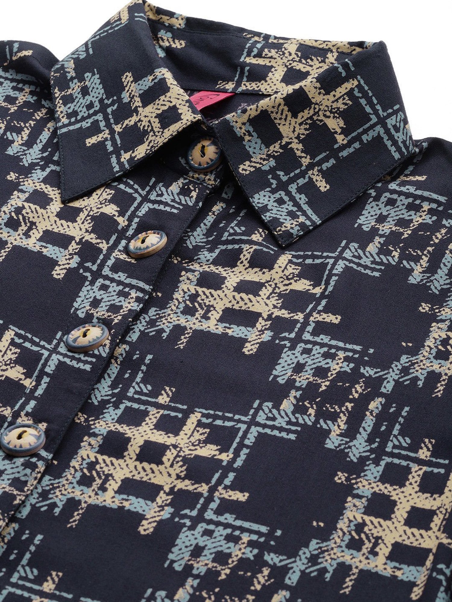 Cottinfab Navy Printed Top