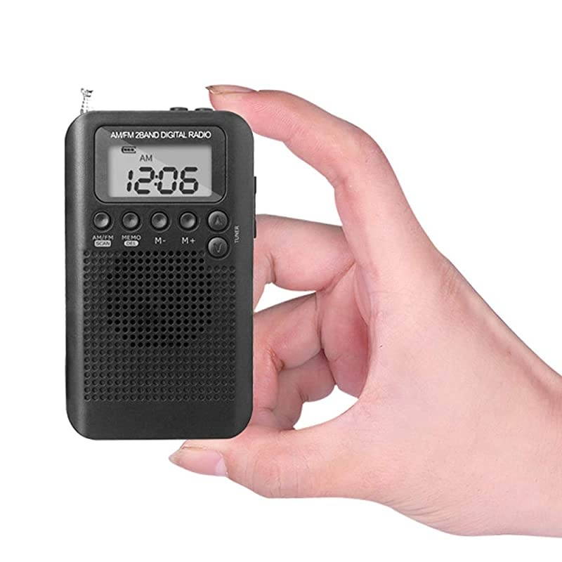 Portable Pocket Digital Radio with Earbud Headphones  Battery Operated Sleep Timer Preset AMFM Radio and in Ear Earphone for Walking Hiking Camping