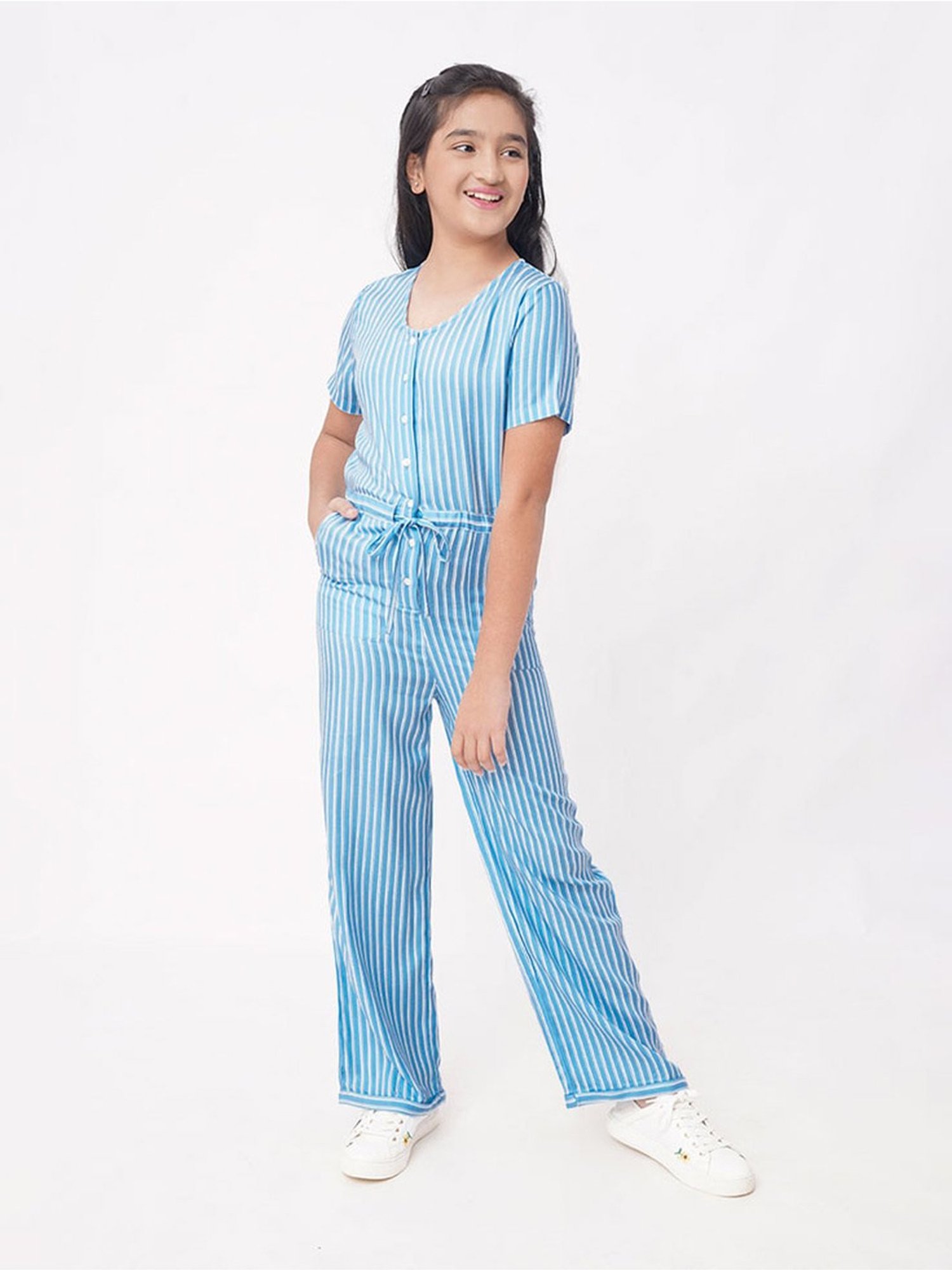 Edheads Kids Blue Cotton Striped Jumpsuit