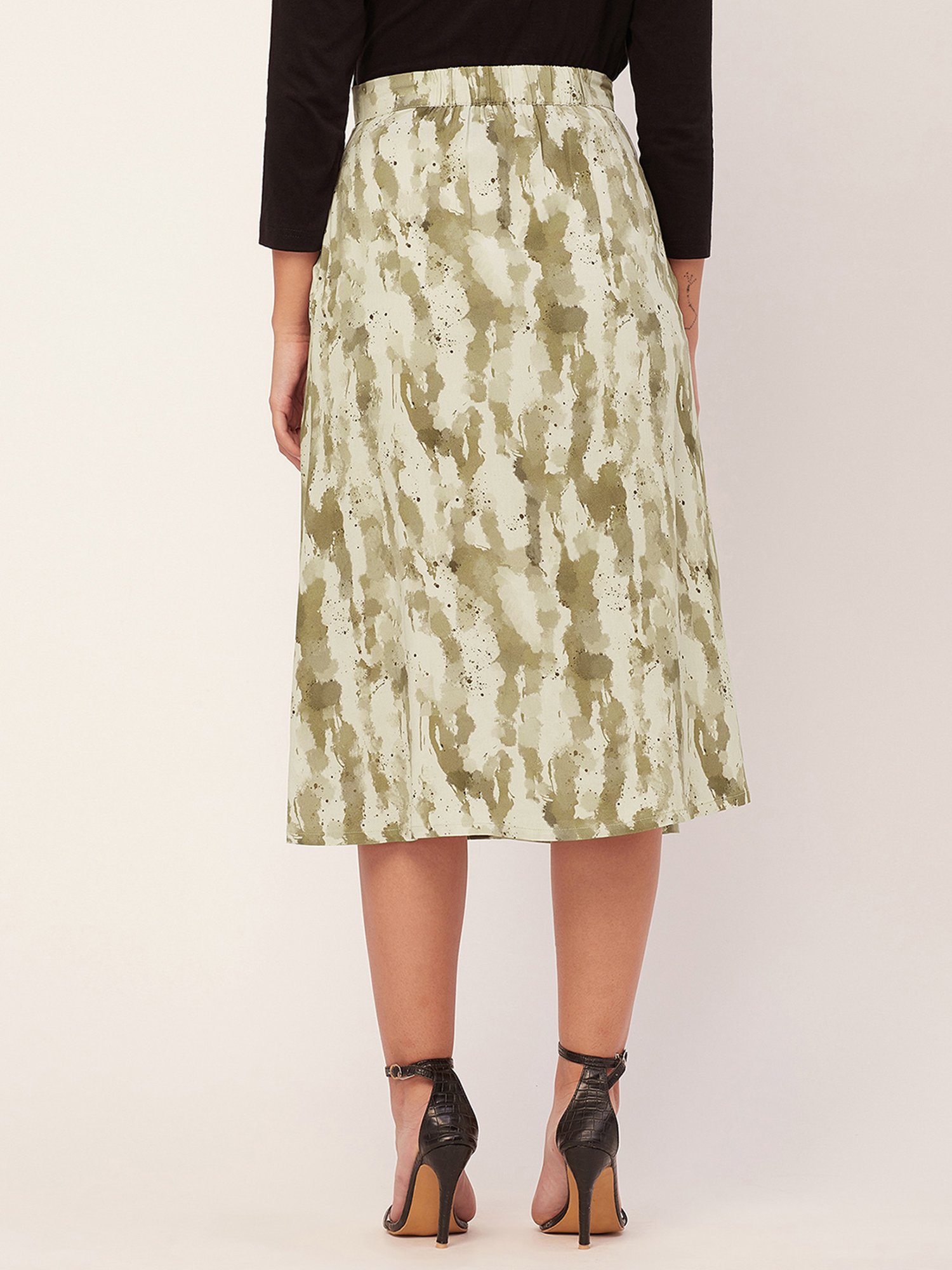 Moomaya Khaki Printed Skirt