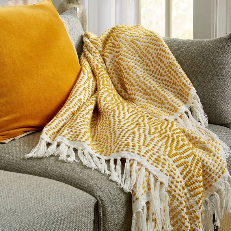 50"x60" Tufted Throw Blanket Ochre/Yellow - Patina Vie