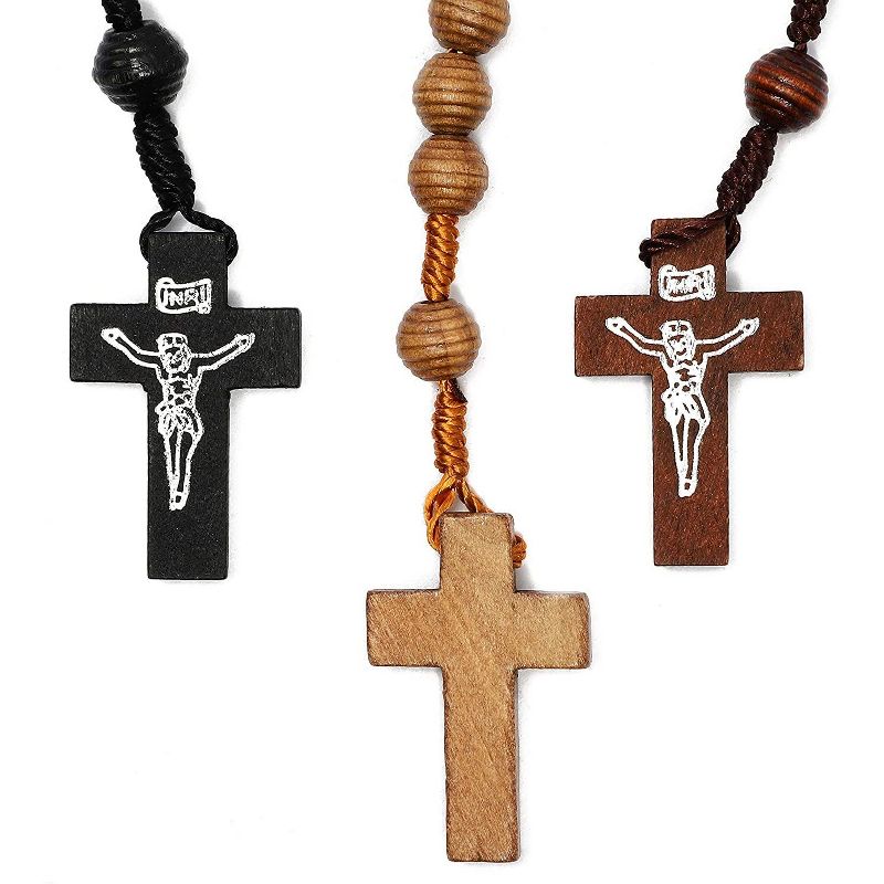 Juvolicious 12-Pack Catholic Rosary Beads, Maple Wood Cross Handmade Necklace Prayer Gifts